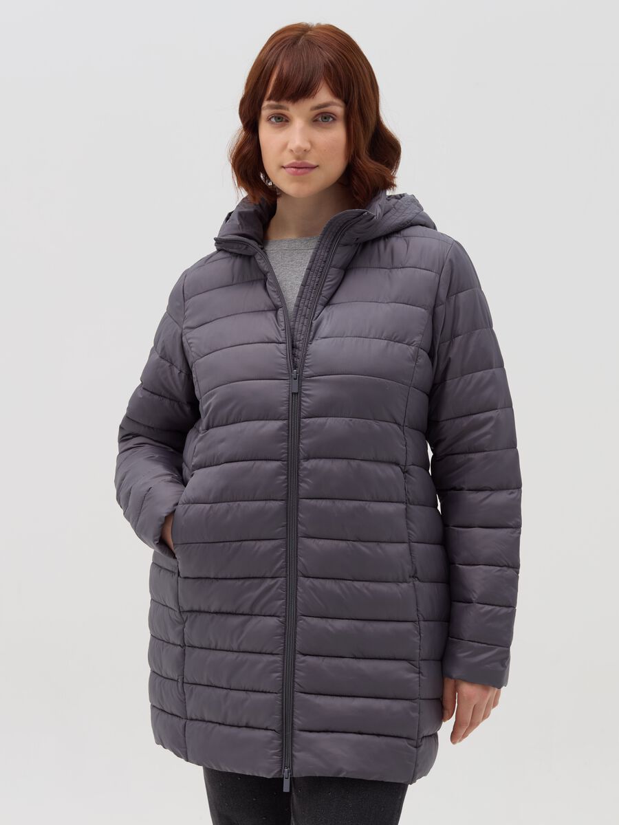 Curvy long down jacket with hood_0