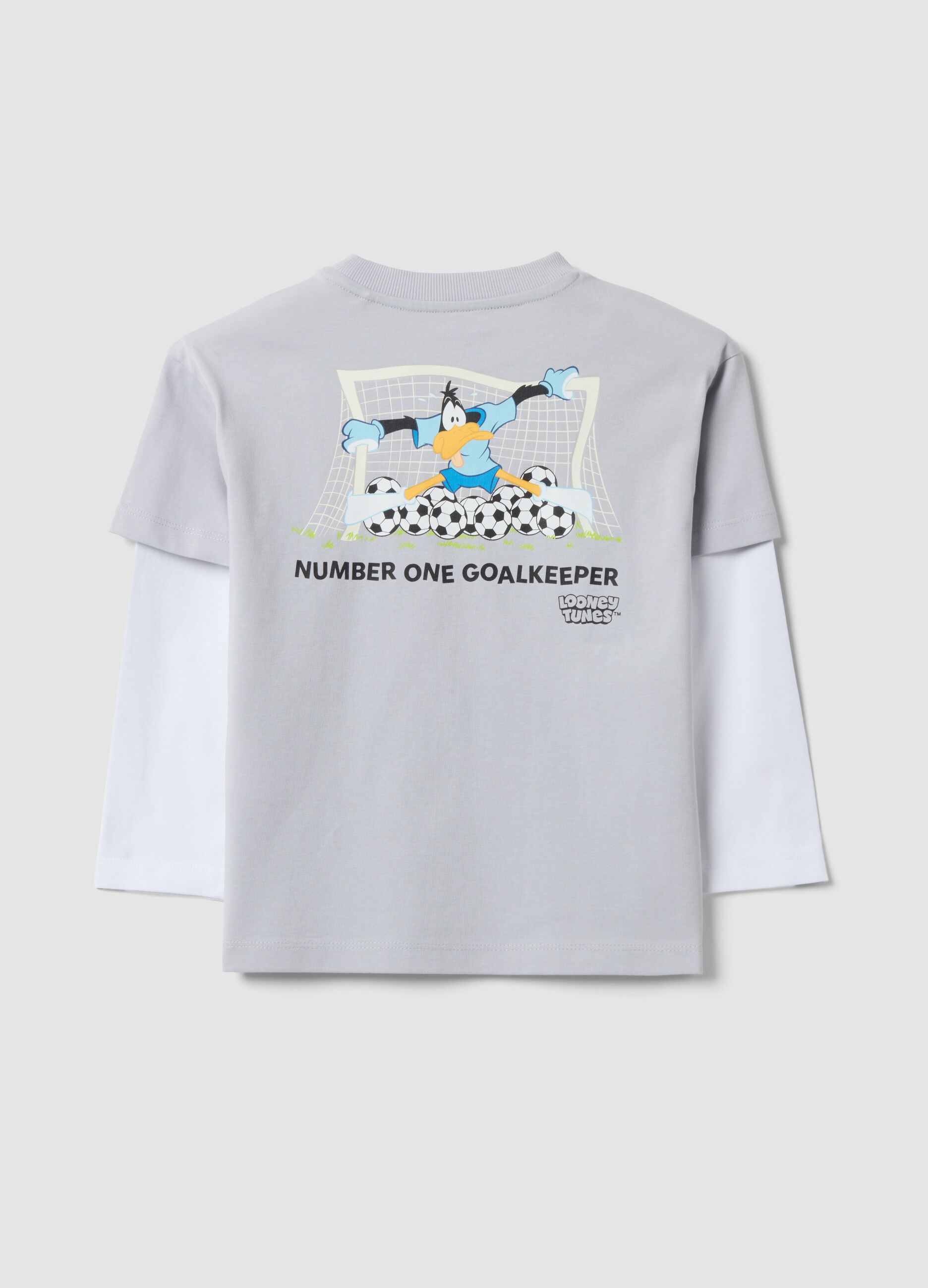 Grey pure cotton long-sleeve Looney Tunes print T-shirt for boys