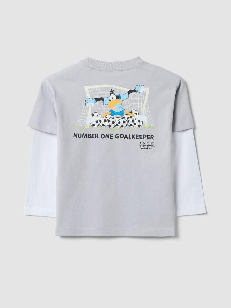 T-shirt grigia in puro cotone a maniche lunghe con stampa Looney Tunes per bambino_1