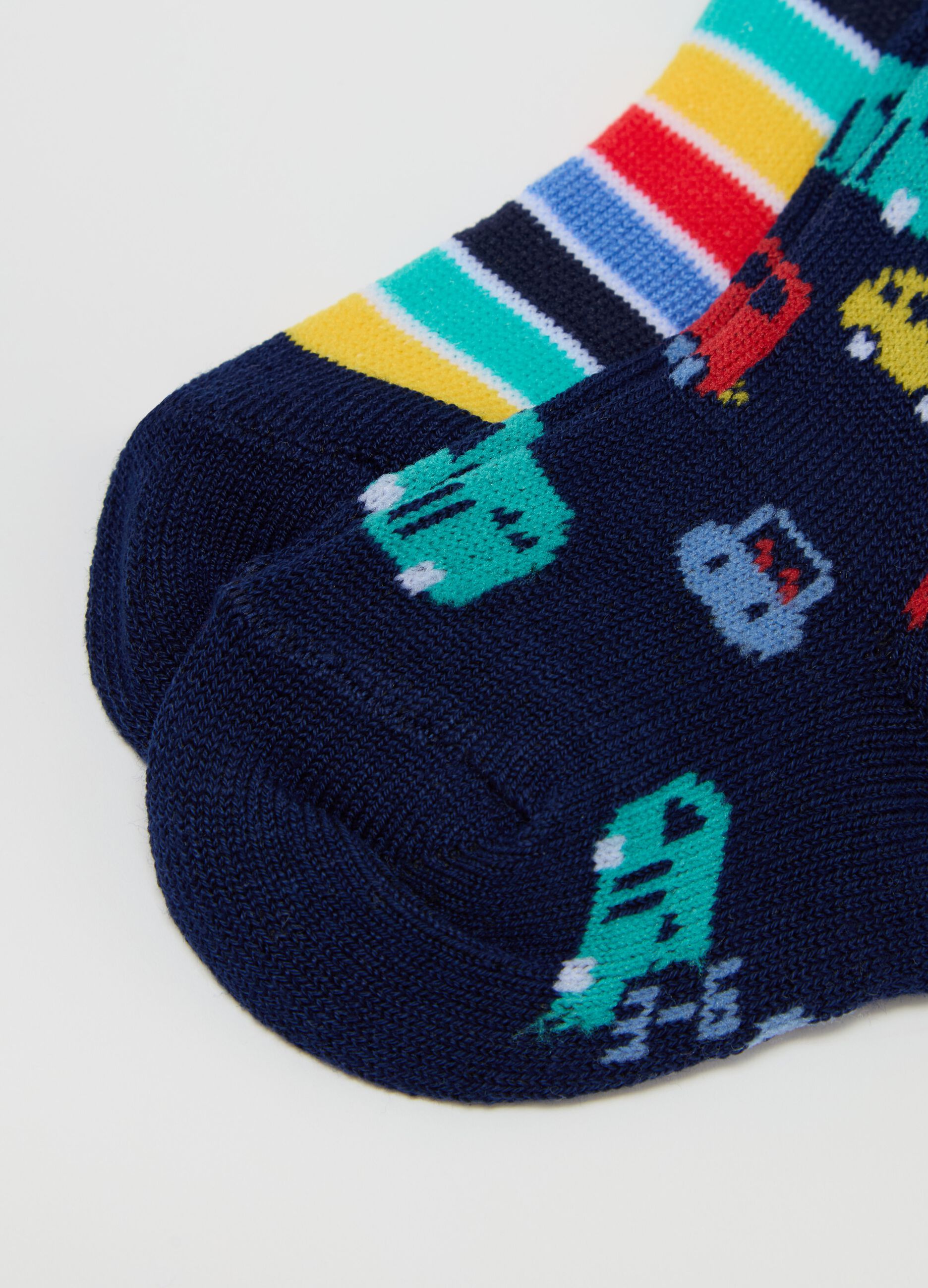 Three-pair pack short socks with striped and cars