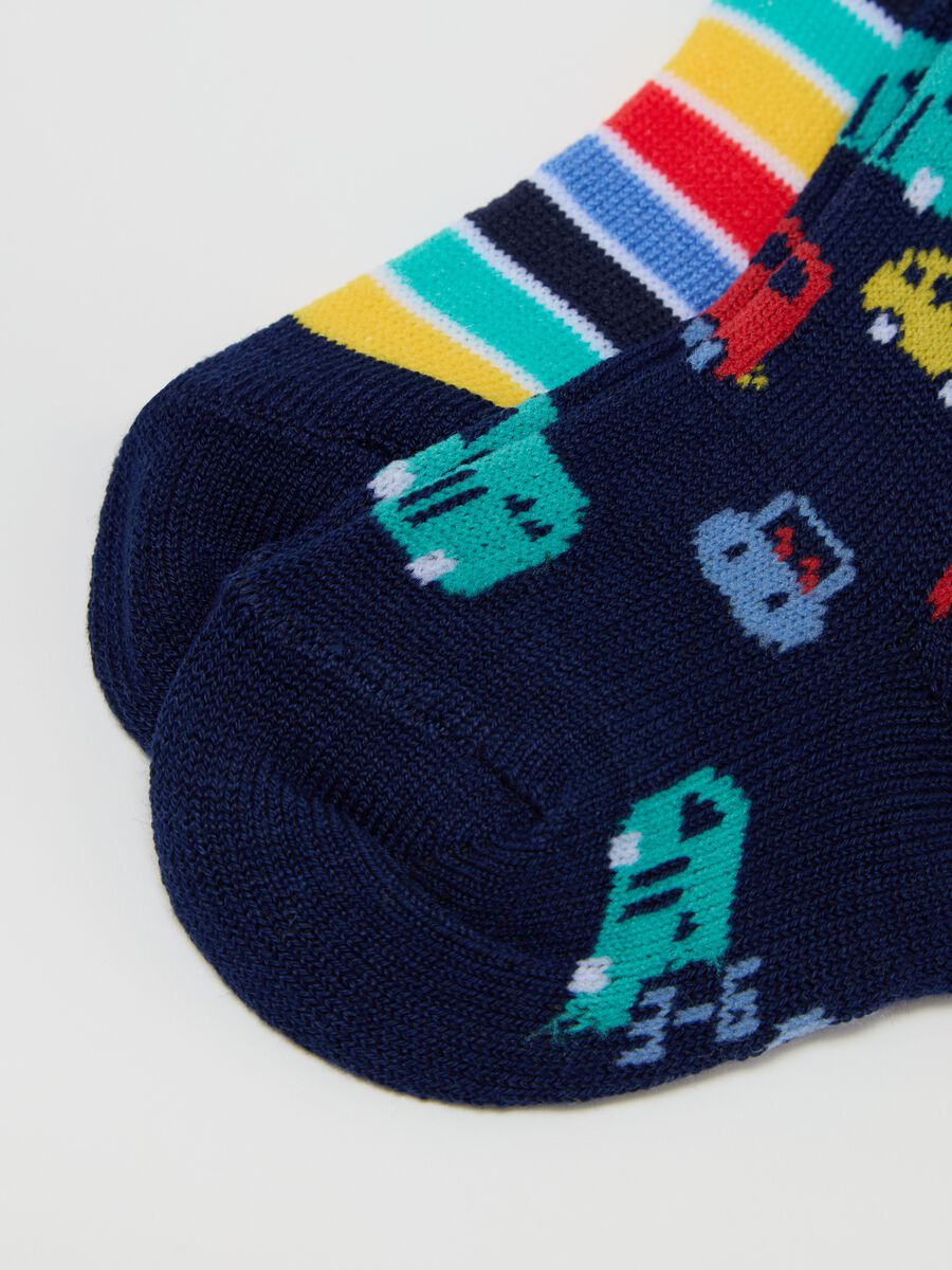 Three-pair pack short socks with striped and cars_1