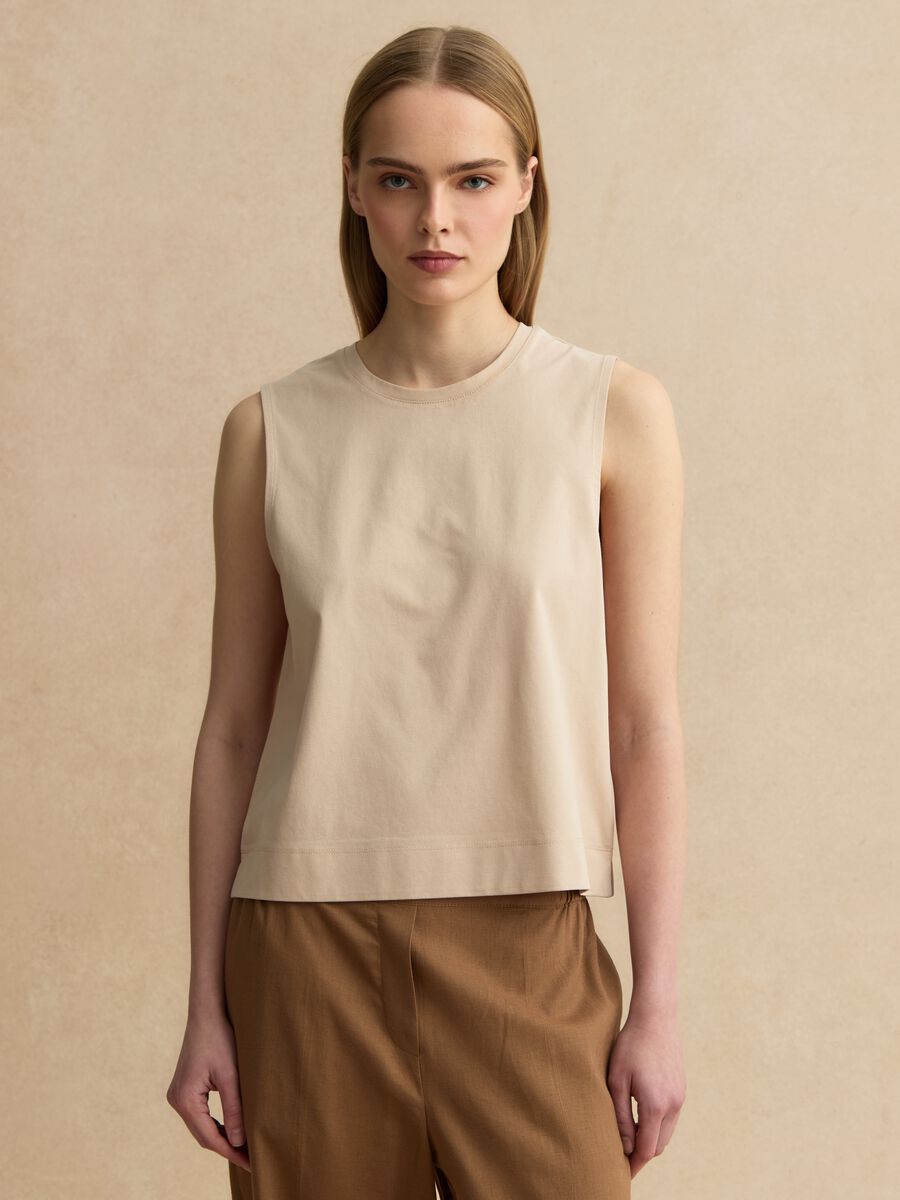 Beige cotton-blend tank top_1