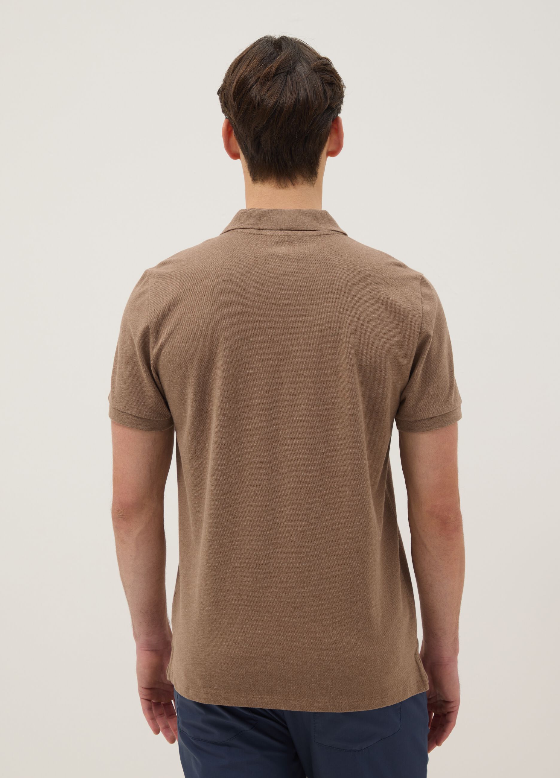 Brown pure cotton short-sleeve regular fit polo