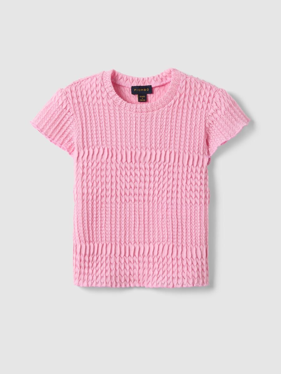 T-shirt a maniche corte rosa da bambina regular fit con texture a rete_3