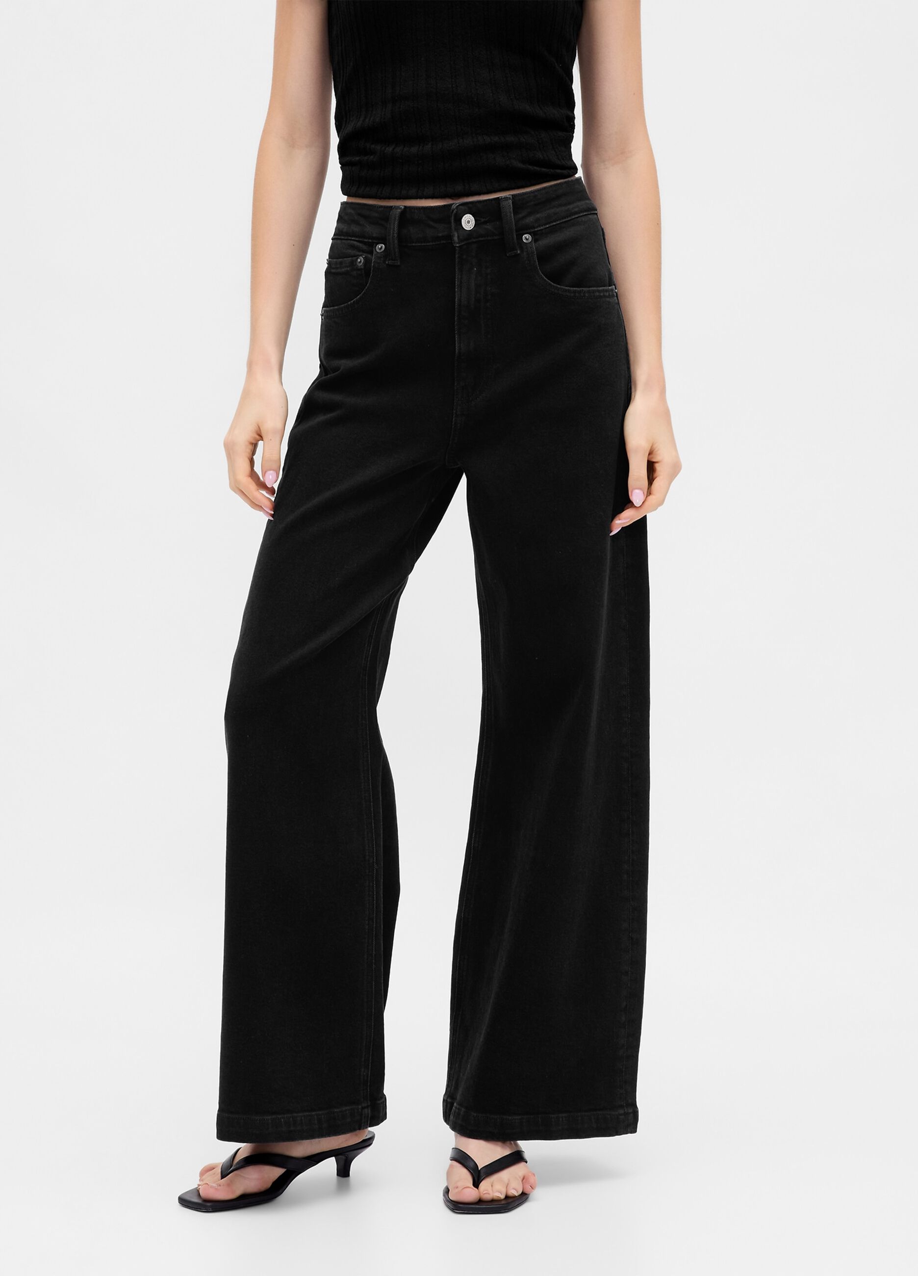 Black wide leg stretch cotton trousers