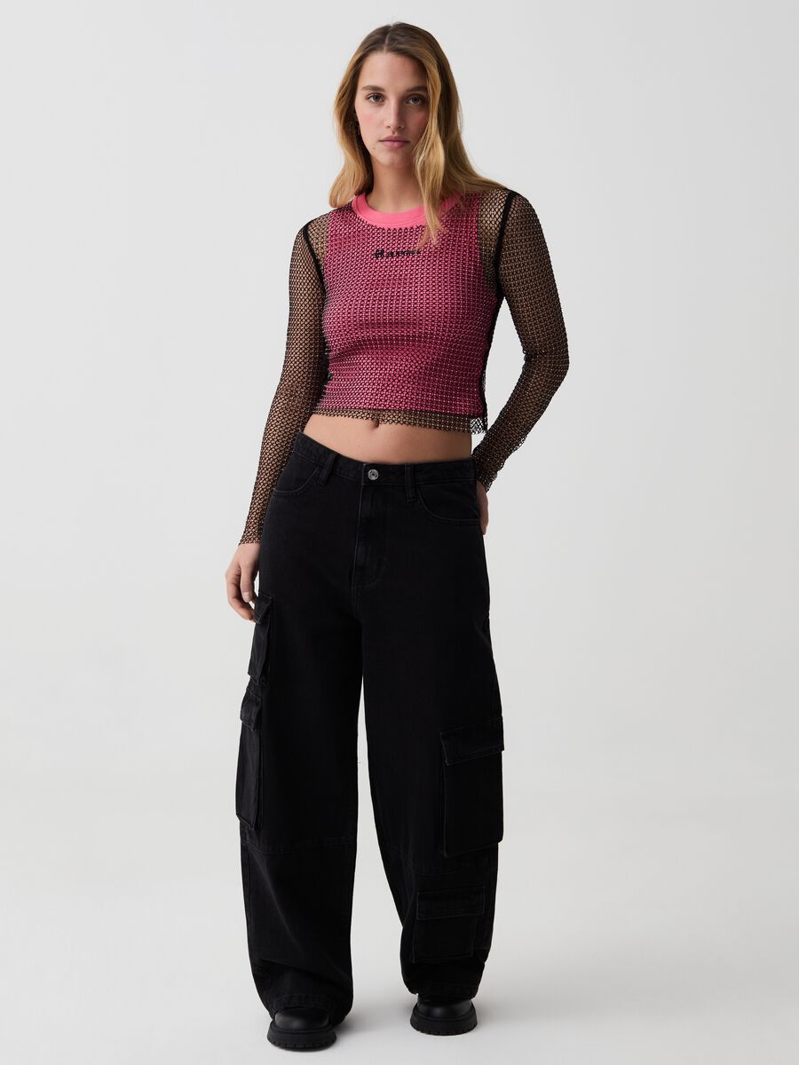 B.ANGEL FOR THE SEA BEYOND cropped mesh T-shirt with diamantés_0