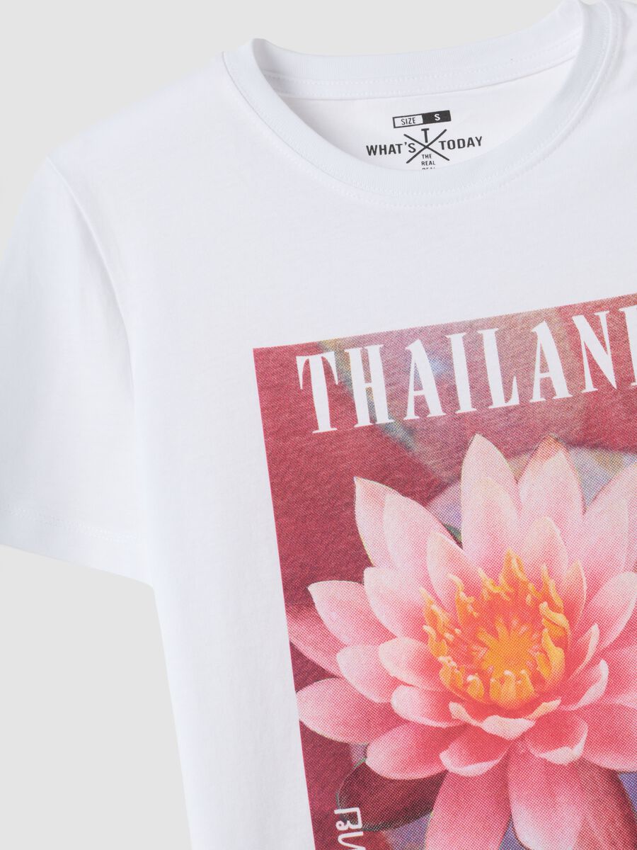 T-shirt bianca in puro cotone con stampa floreale_5