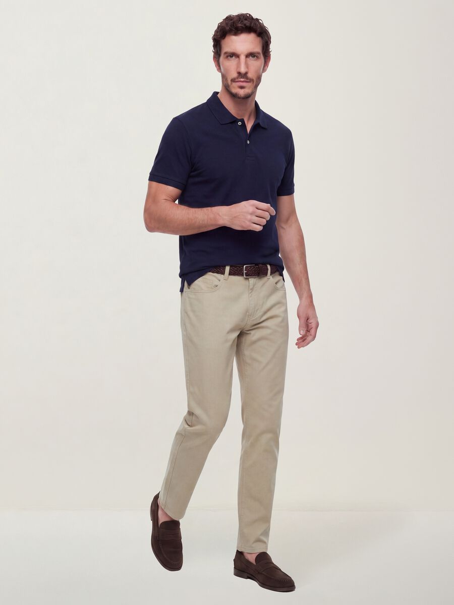 Beige pure cotton five-pocket trousers_0