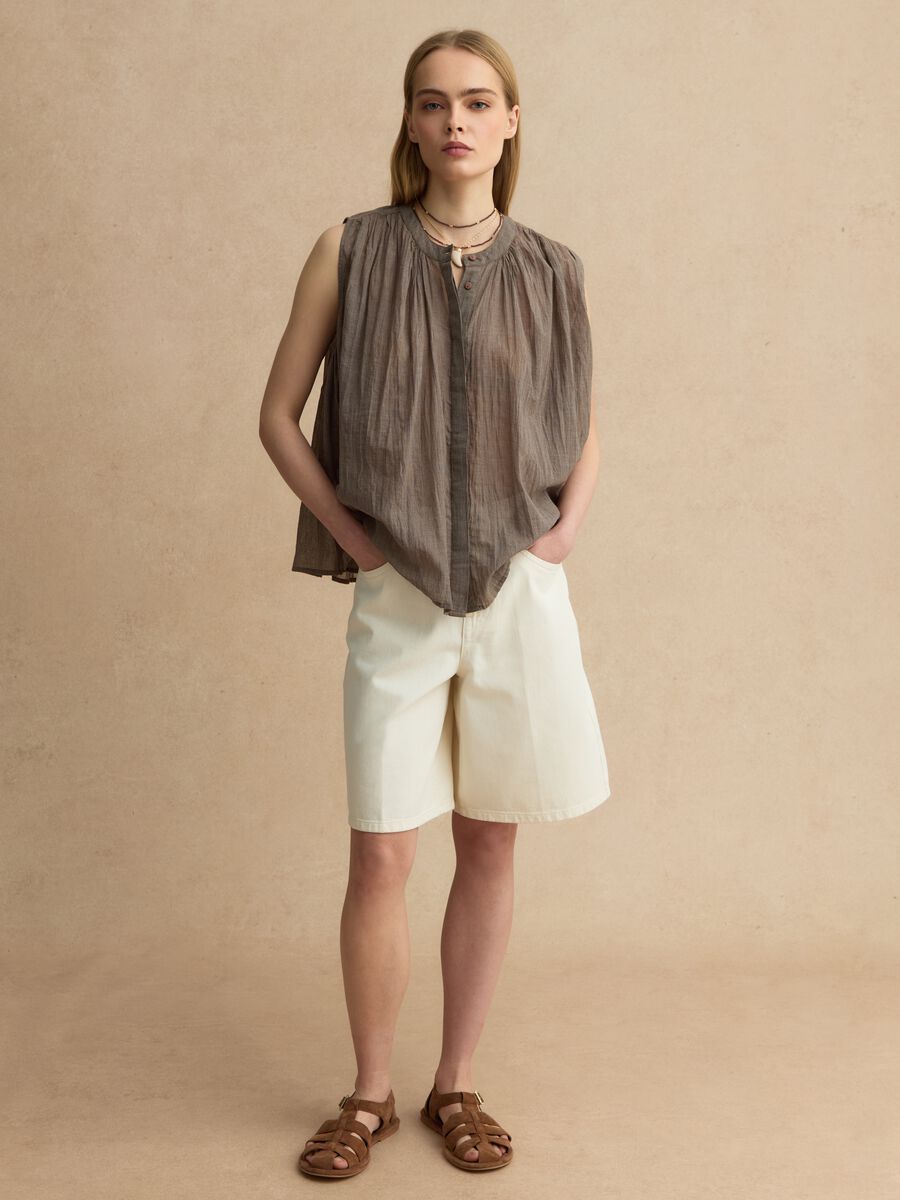 Blusa senza maniche in puro cotone marrone regular fit_2