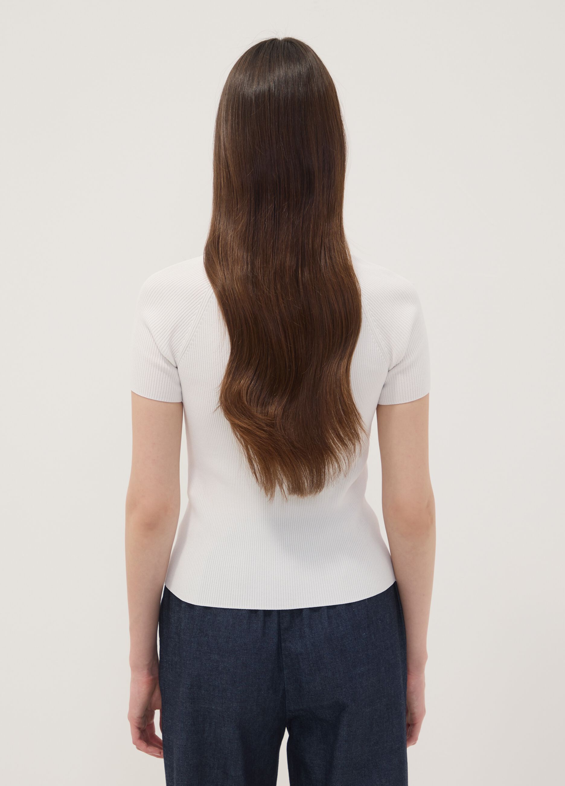 White ribbed fitted viscose-blend knit top