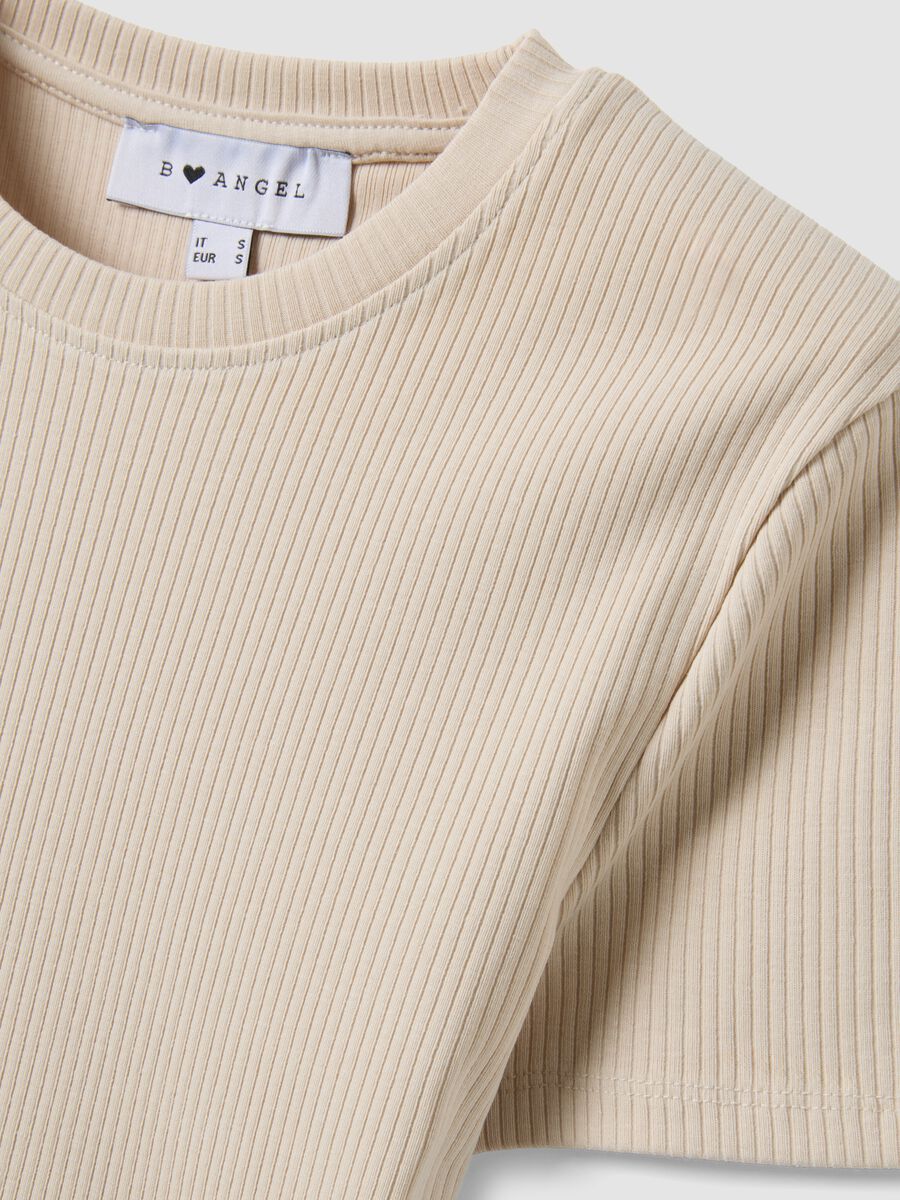 Beige ribbed fitted stretch-cotton T-shirt_5