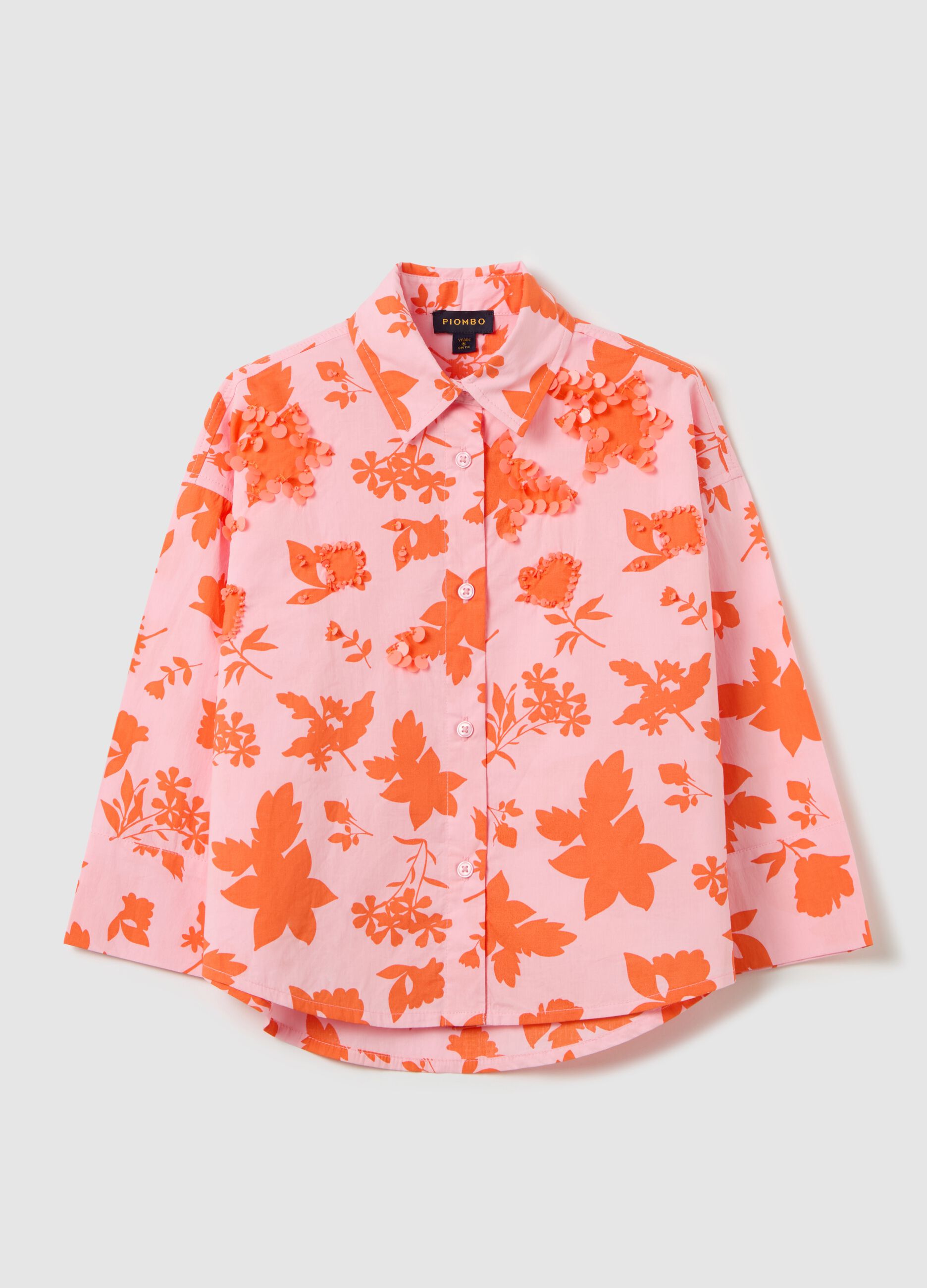 Camicia foliage in cotone con tondini 