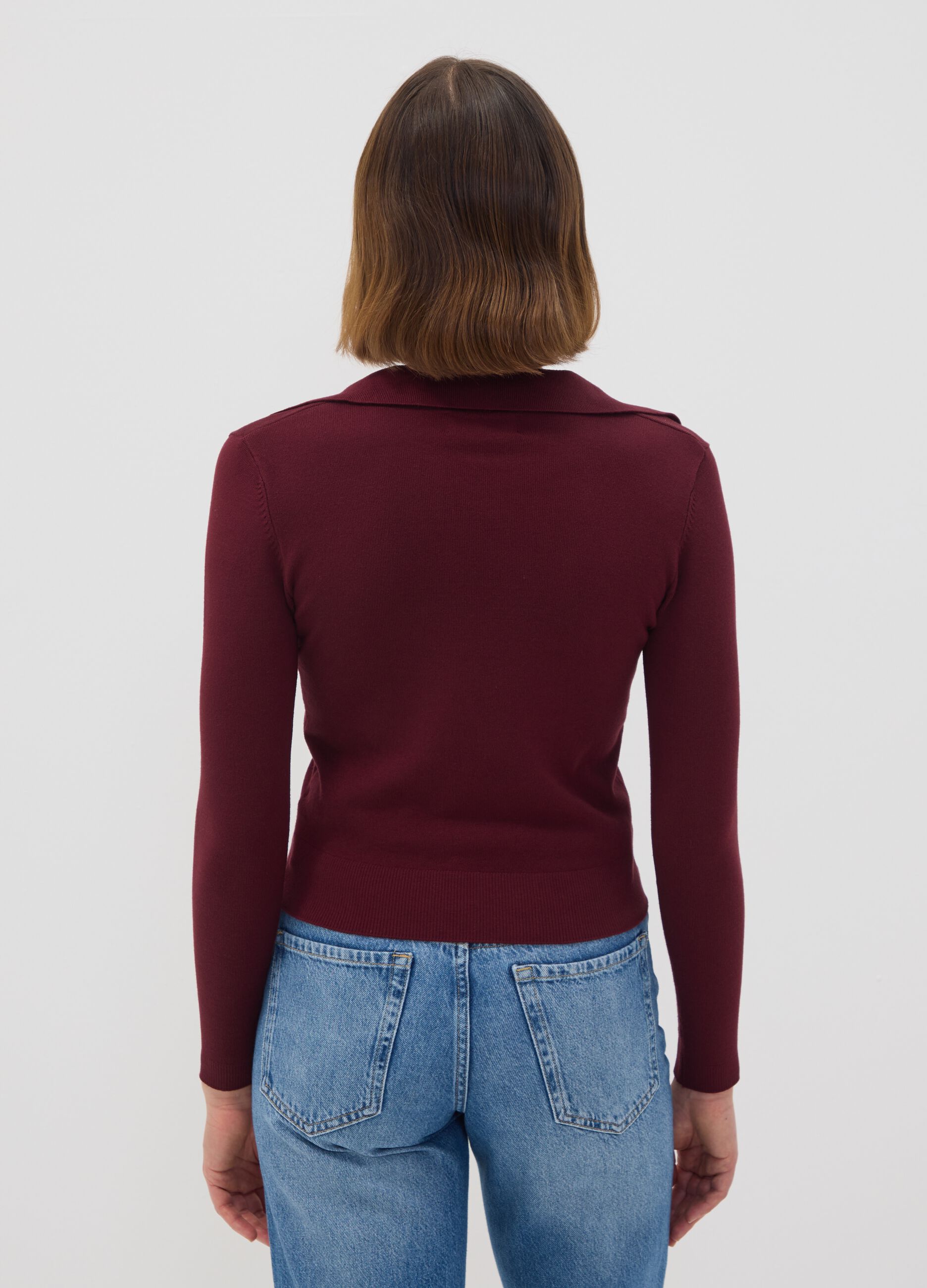 Maglia rossa in misto viscosa con colletto polo regular fit