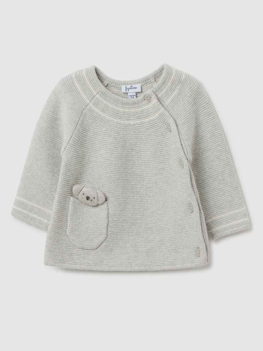 Cardigan da neonato in puro cotone grigio regular fit con tasca koala_0