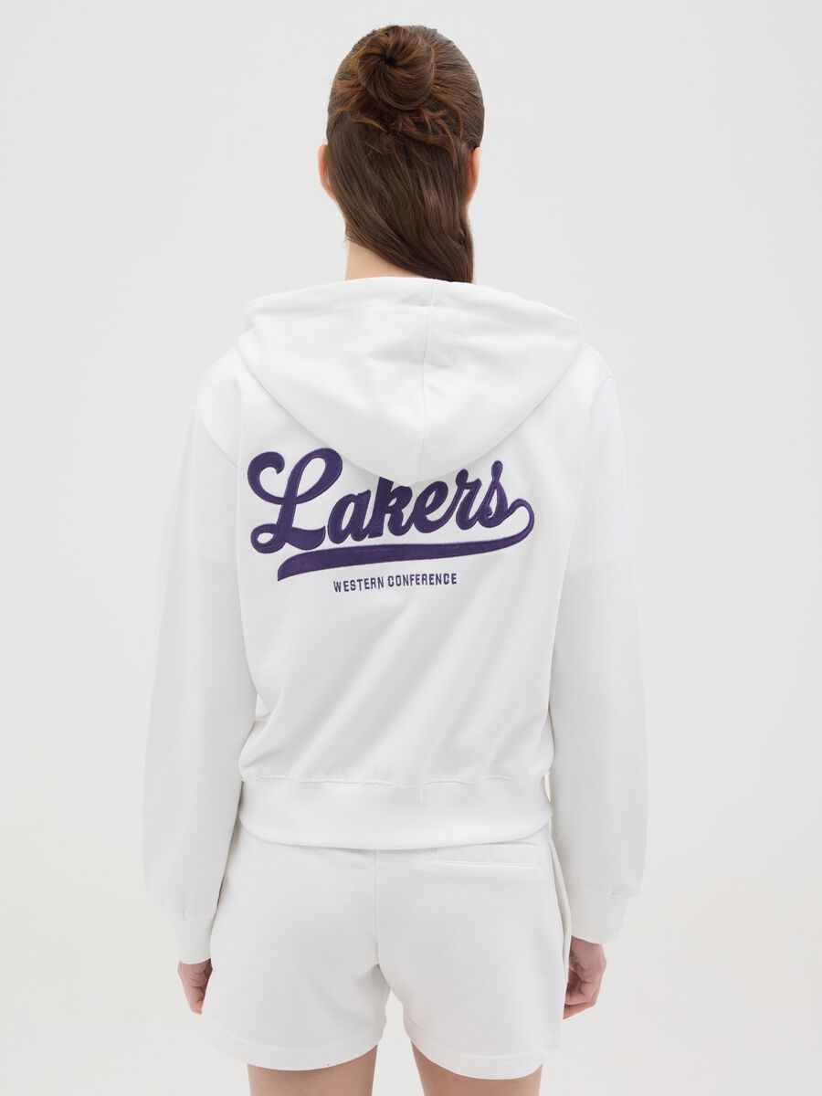 White full-zip sweatshirt with hood and NBA Los Angeles Lakers embroidery_3