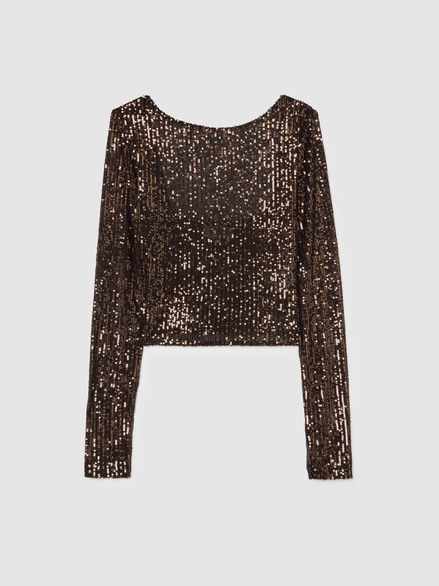Brown cropped sequin top_0