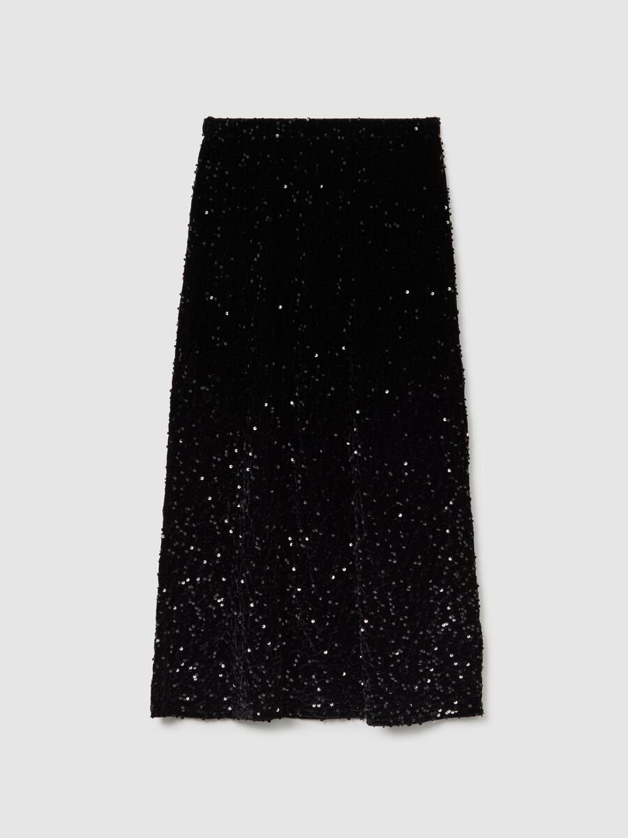 Black long skirt regular fit with sequins_4