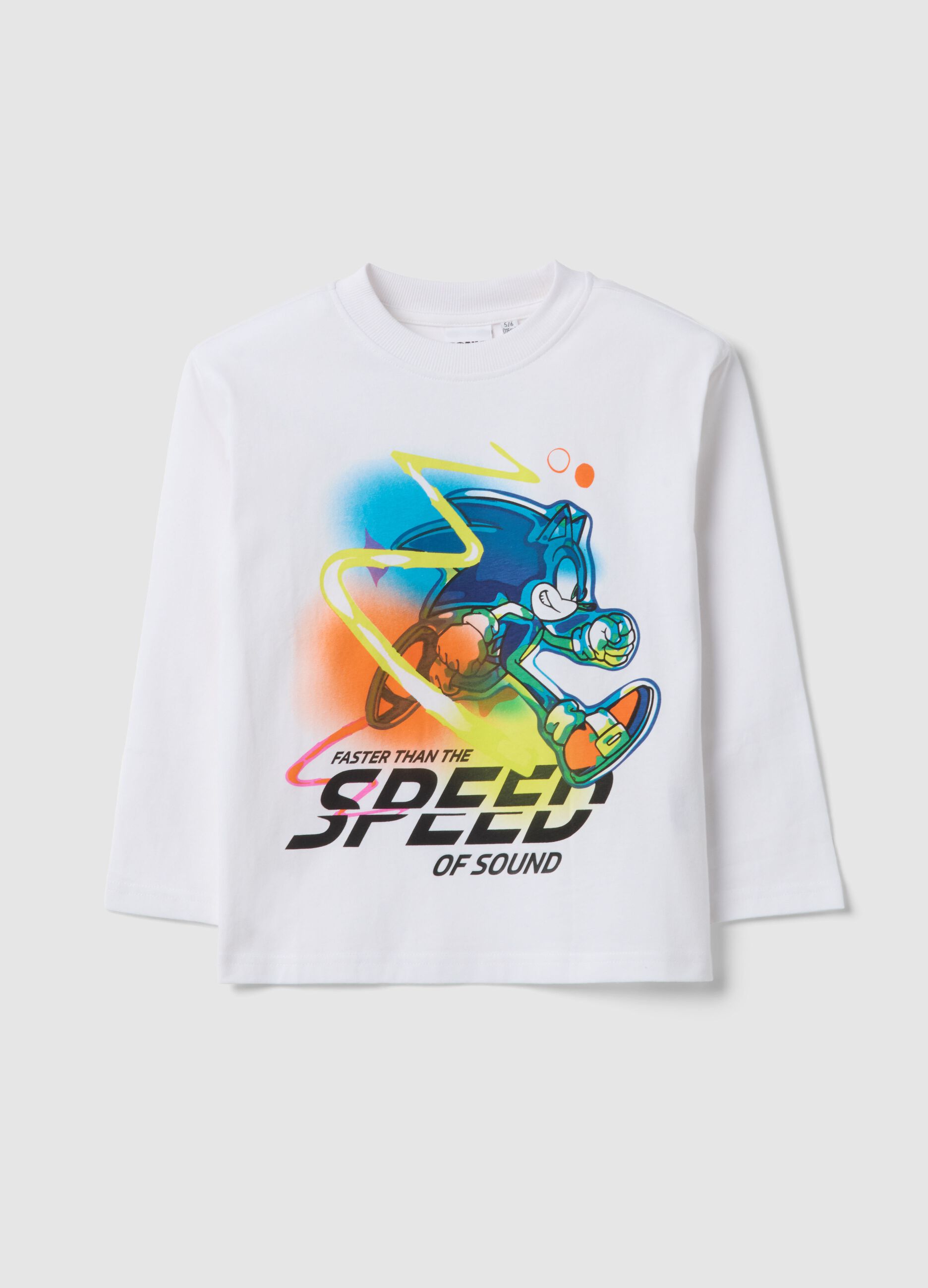 White children's T-shirt in pure cotton with Sonic print