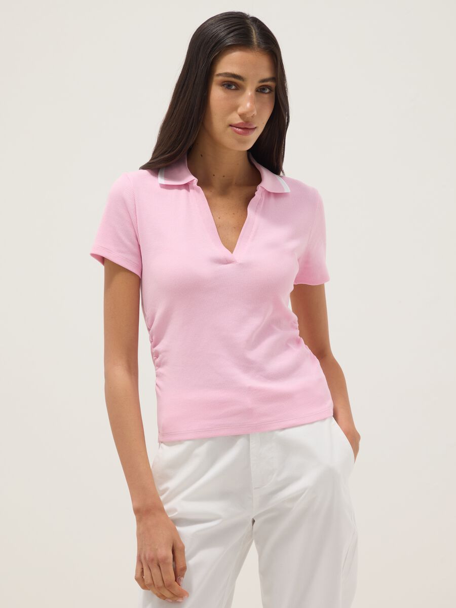 Polo a maniche corte in cotone elasticizzato rosa regular fit_1