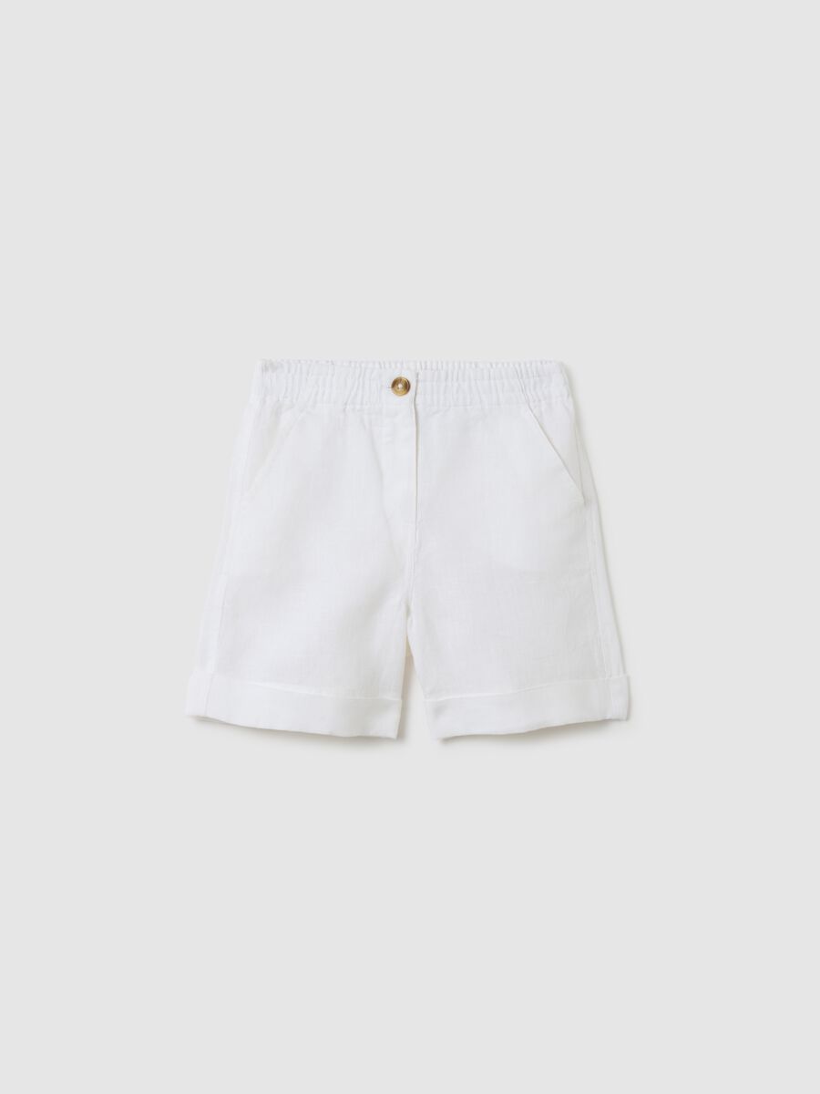 Girls' white linen shorts with regular fit_0