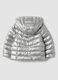 Grey ultralight hooded puffer jacket with zip for baby girl_1