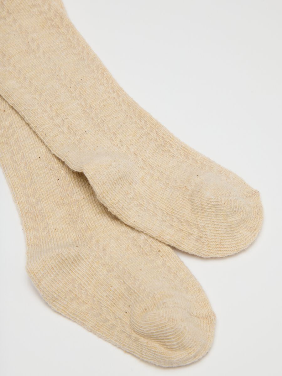 Beige jacquard tights for girls_1