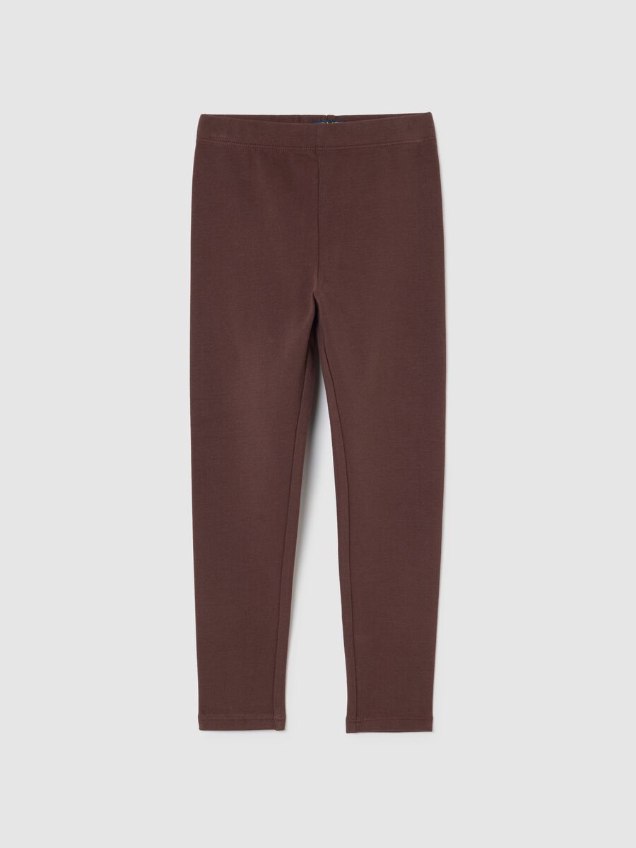 Leggings skinny marroni da bambina in cotone elasticizzato_0