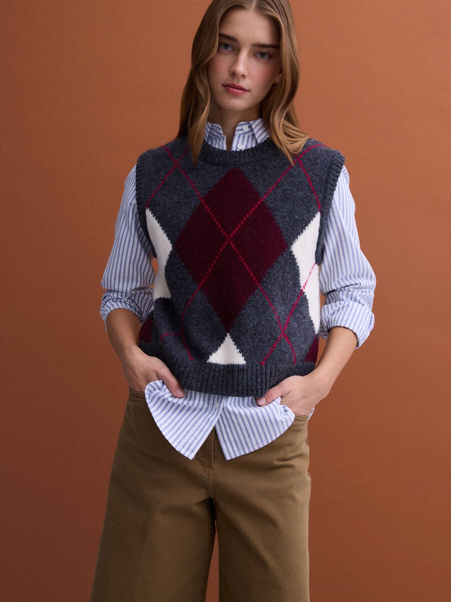 Grey jacquard wool-blend crew-neck gilet, regular fit_0