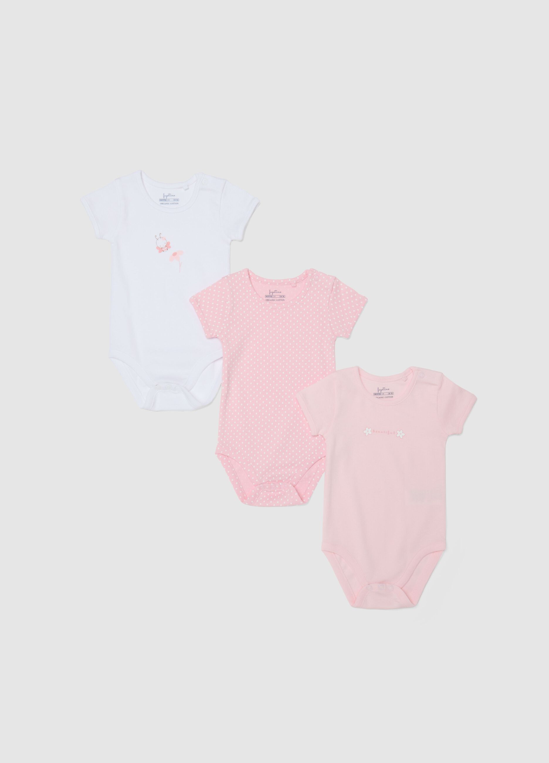 Multicolour pure cotton baby bodysuits tripack