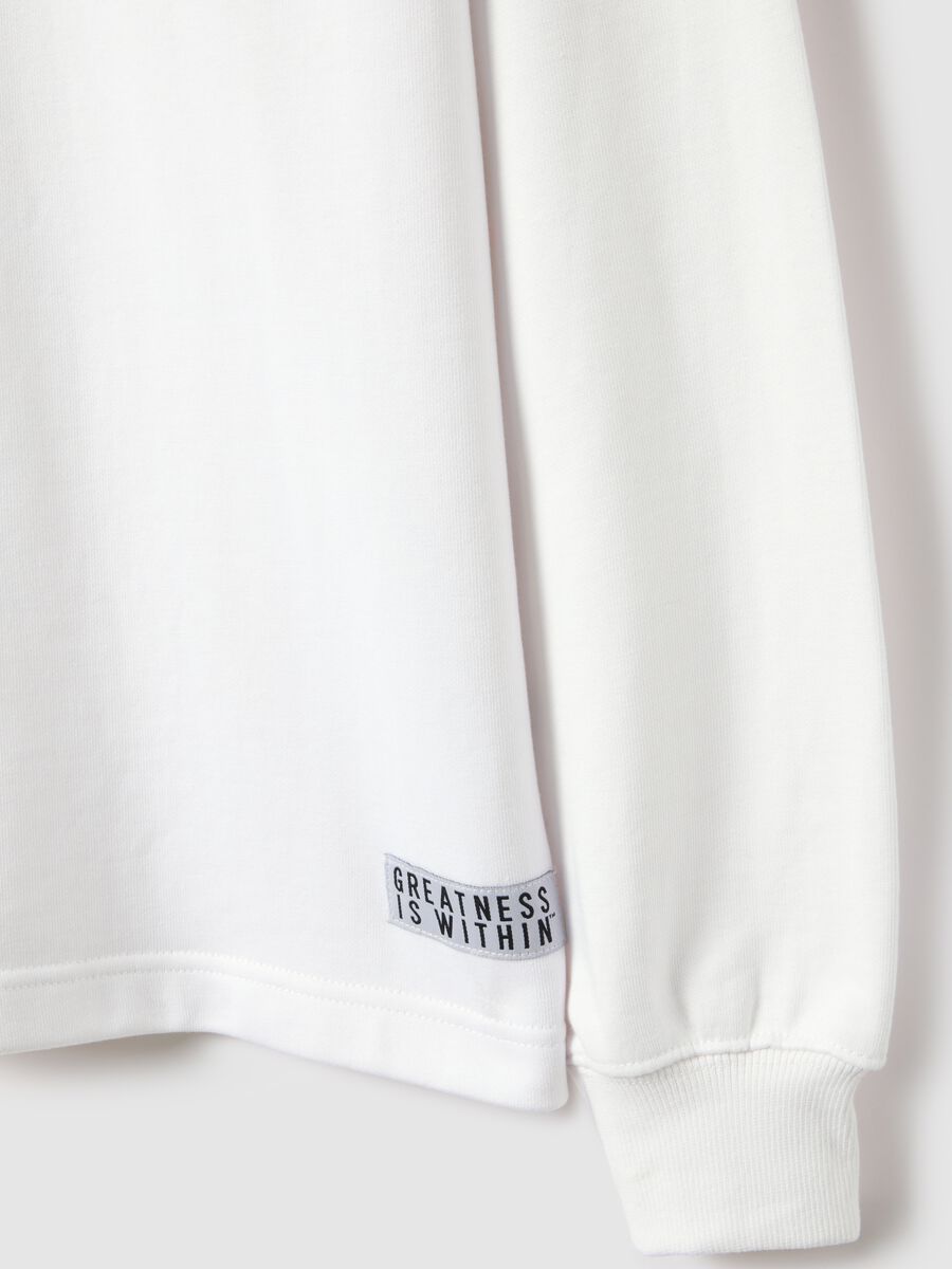 White long sleeve cotton blend regular fit top with logo_5