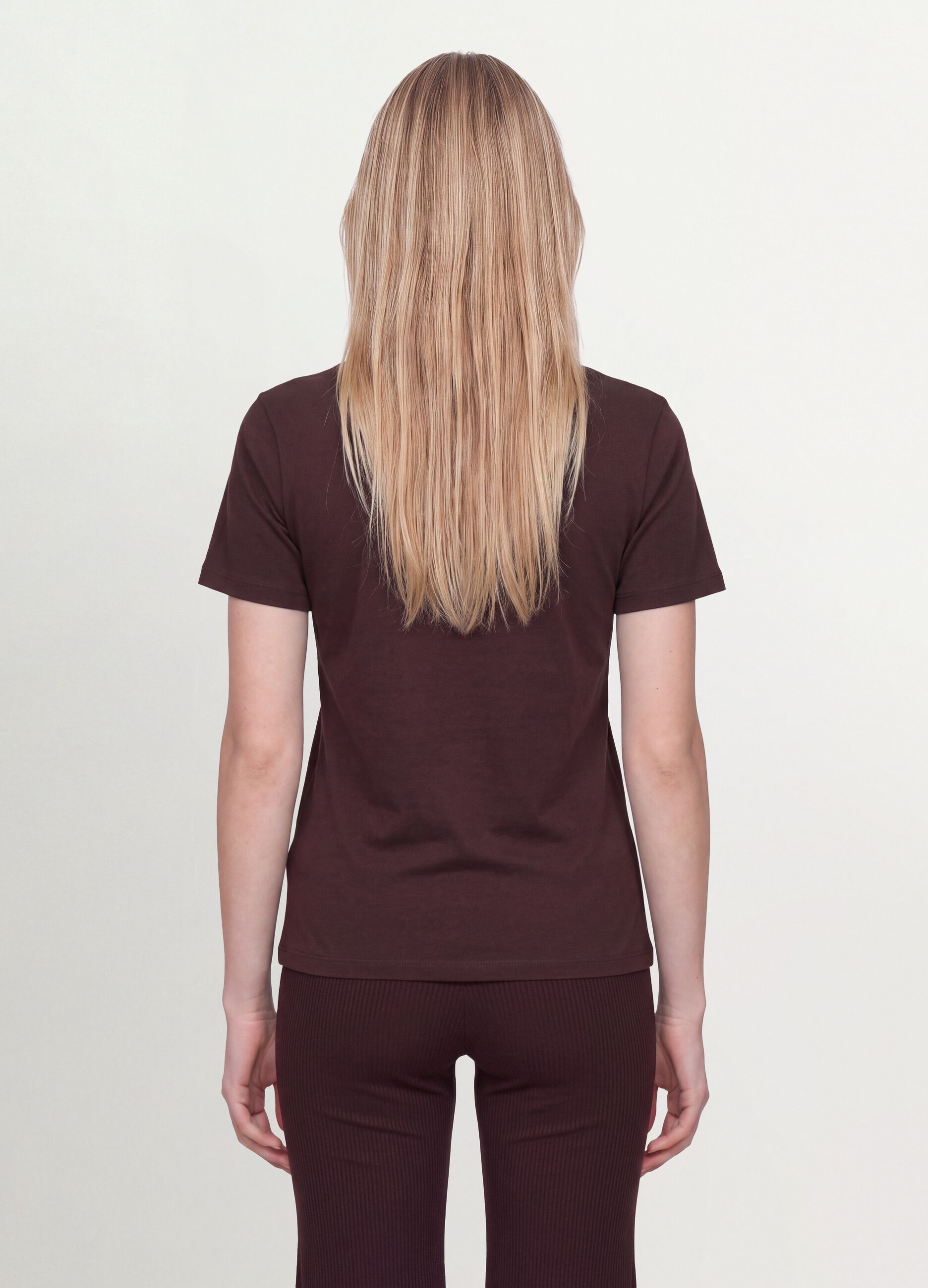 Brown crew-neck T-shirt in pure organic cotton, regular fit