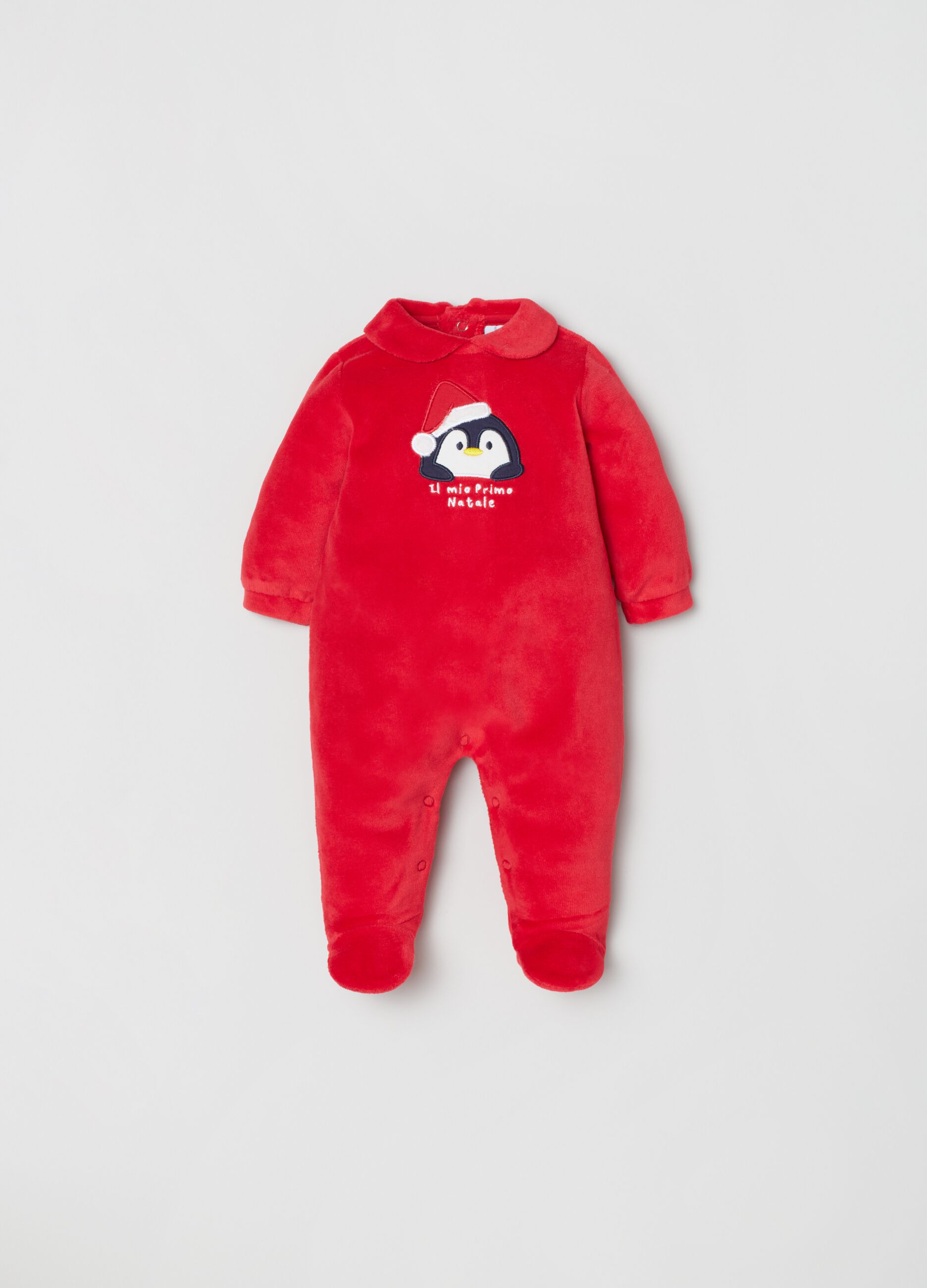 Tutina in velour con pinguino natalizio _0