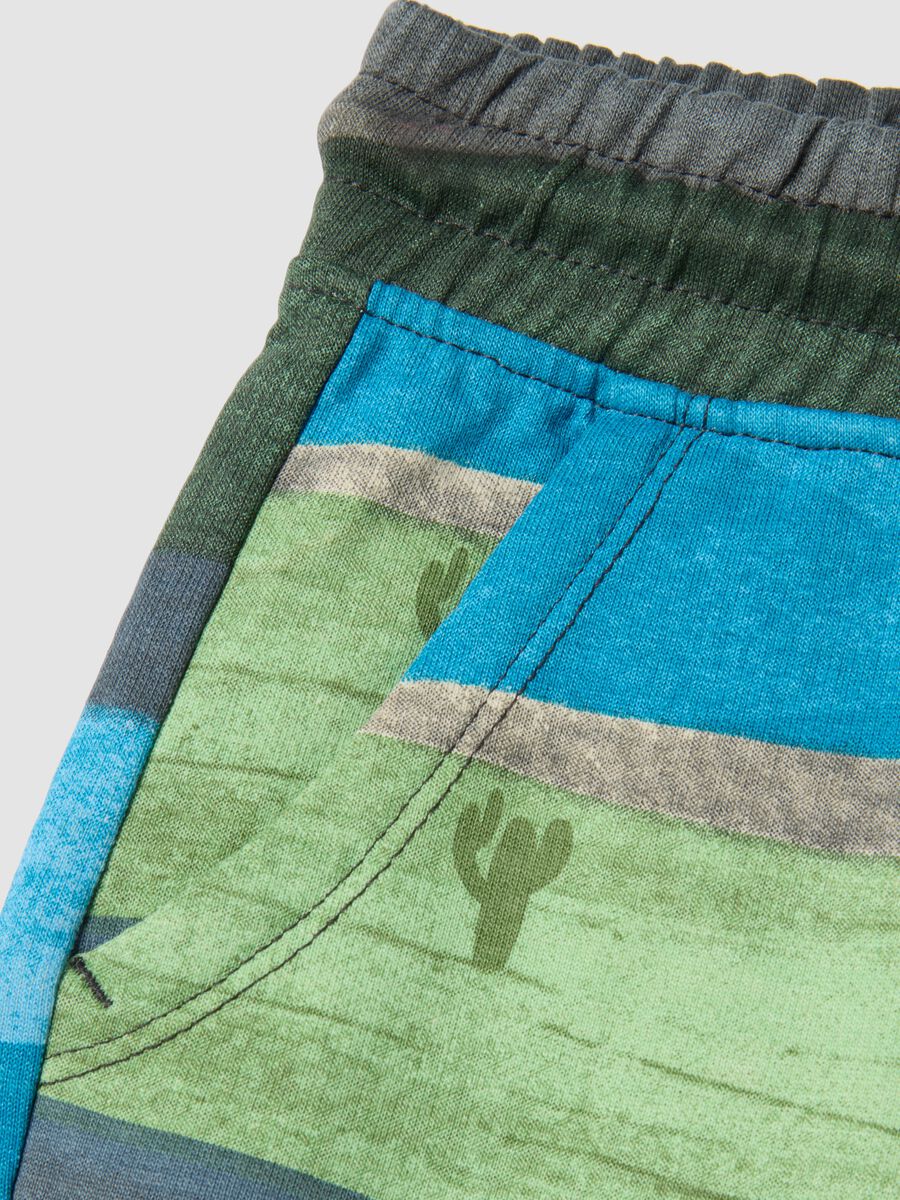 Pantaloni corti in puro cotone a righe multicolor per bambino_3