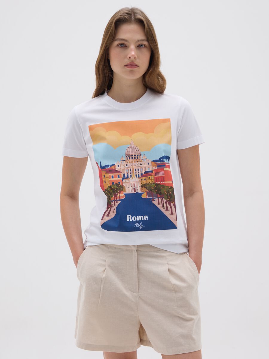 Women's pure white cotton regular fit T-shirt_0