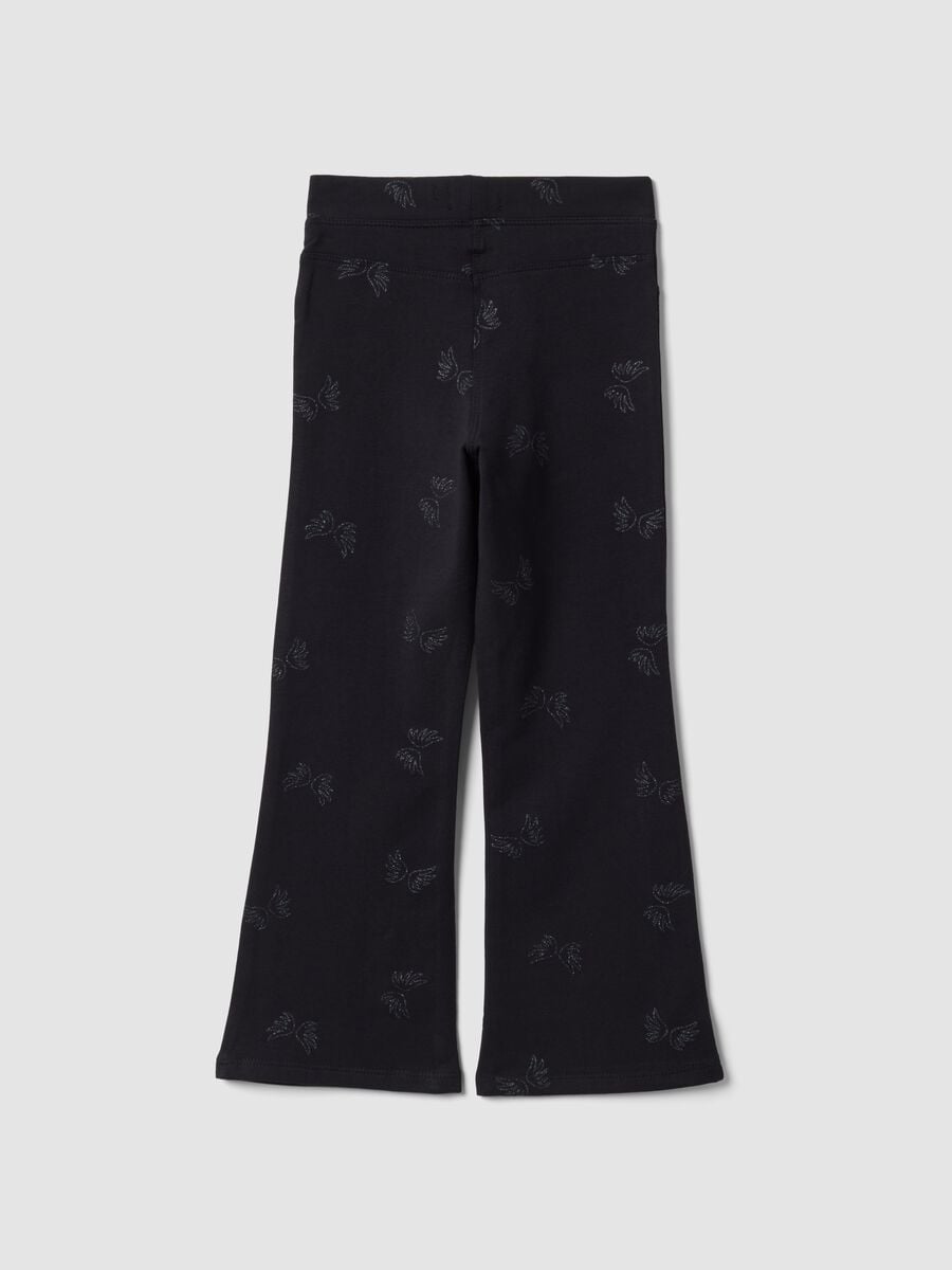 Treggings flare neri in cotone organico elasticizzato con ali glitterate_1