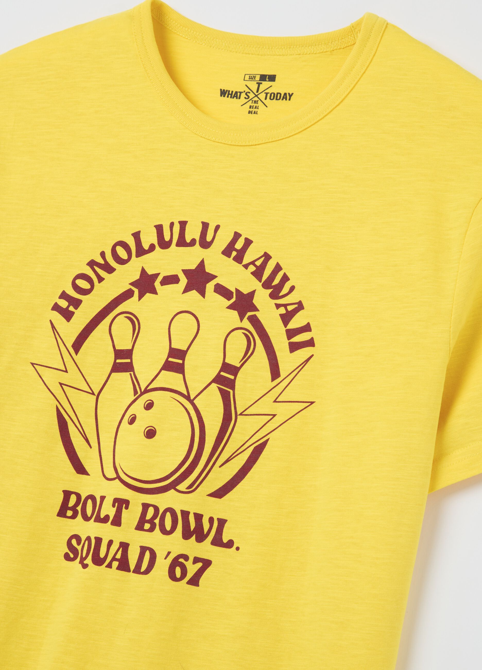 Cotton T-shirt with bowling motif print