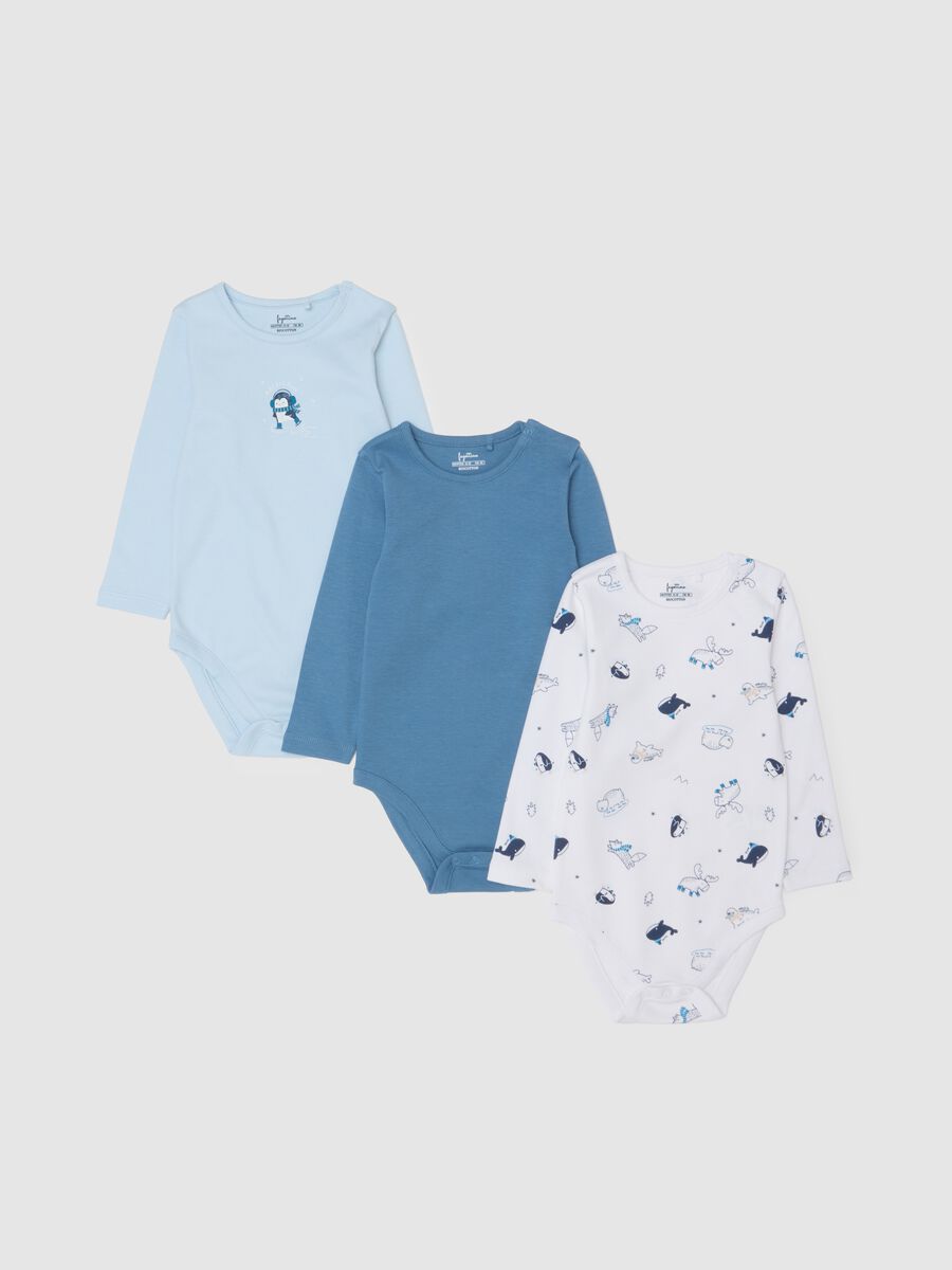 Tripack body da neonato in puro cotone multicolor a maniche lunghe_0