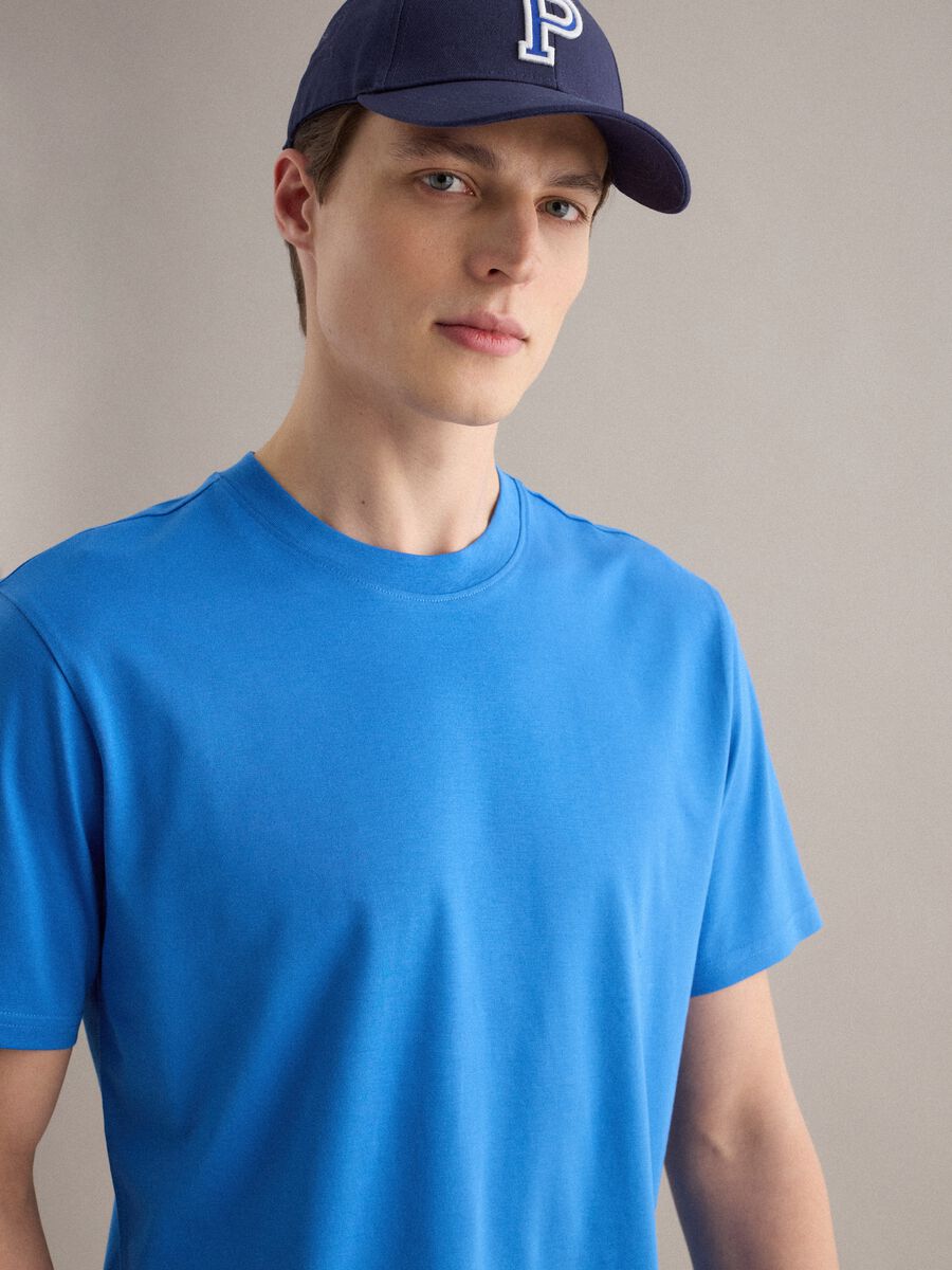 Blue pure cotton crew neck T-shirt relaxed fit_3