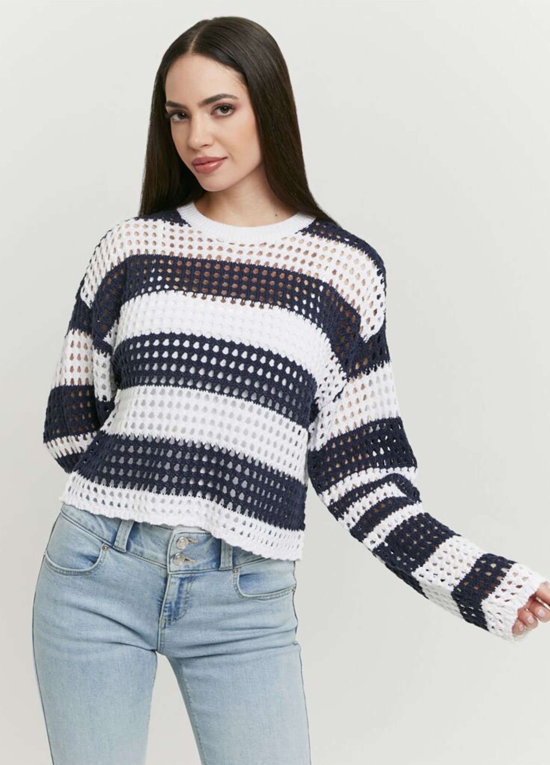 Multicolour open-knit long-sleeve top - regular fit