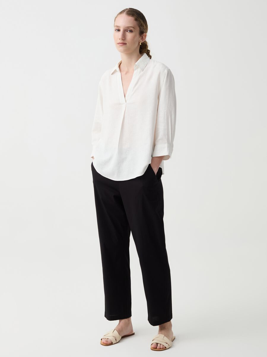 Wide-leg cropped trousers in stretch cotton_0