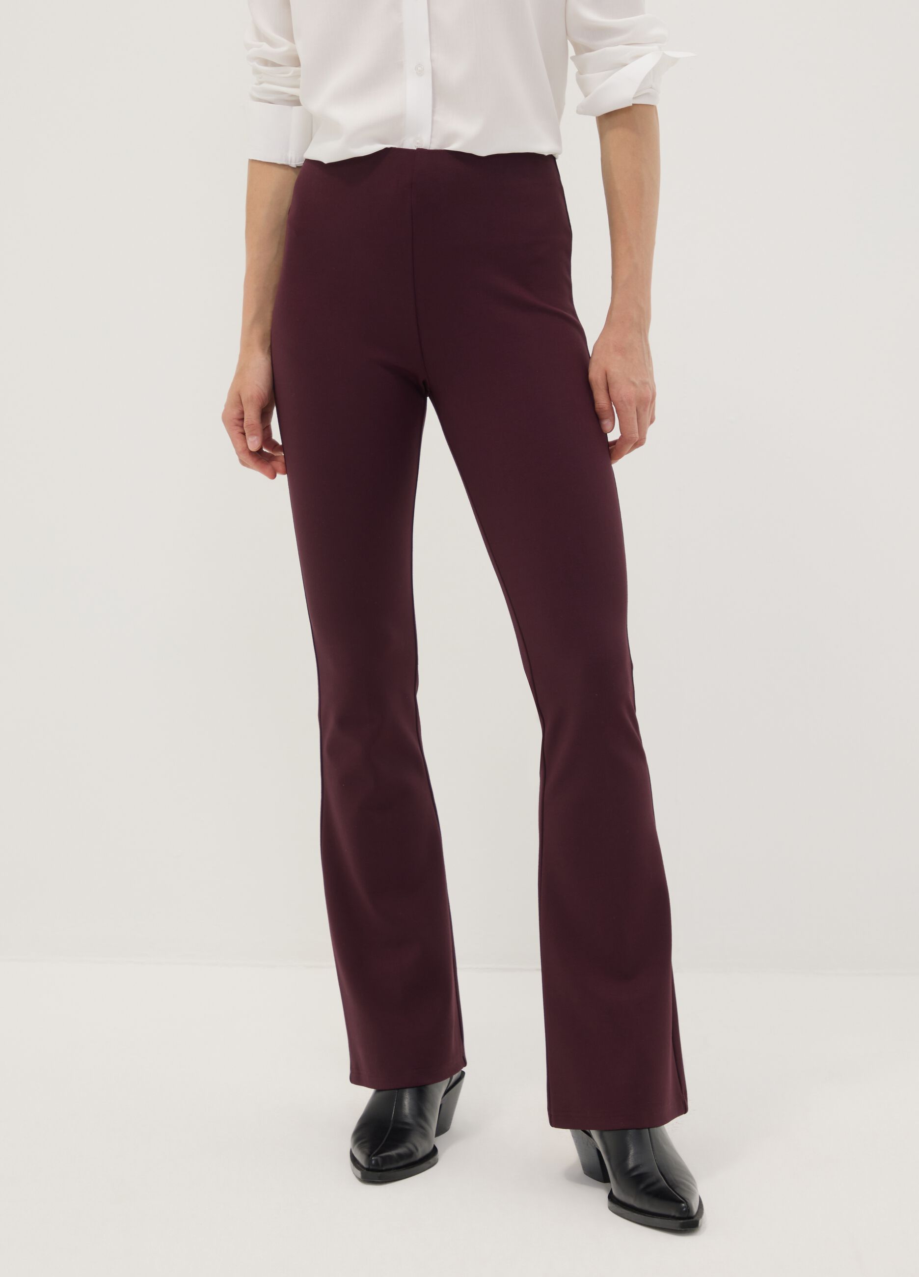 Leggings rossi flare fit in punto Milano di viscosa elasticizzata