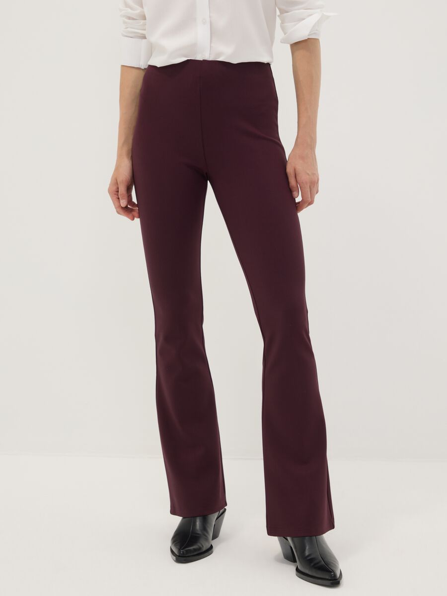 Leggings rossi flare fit in punto Milano di viscosa elasticizzata_1