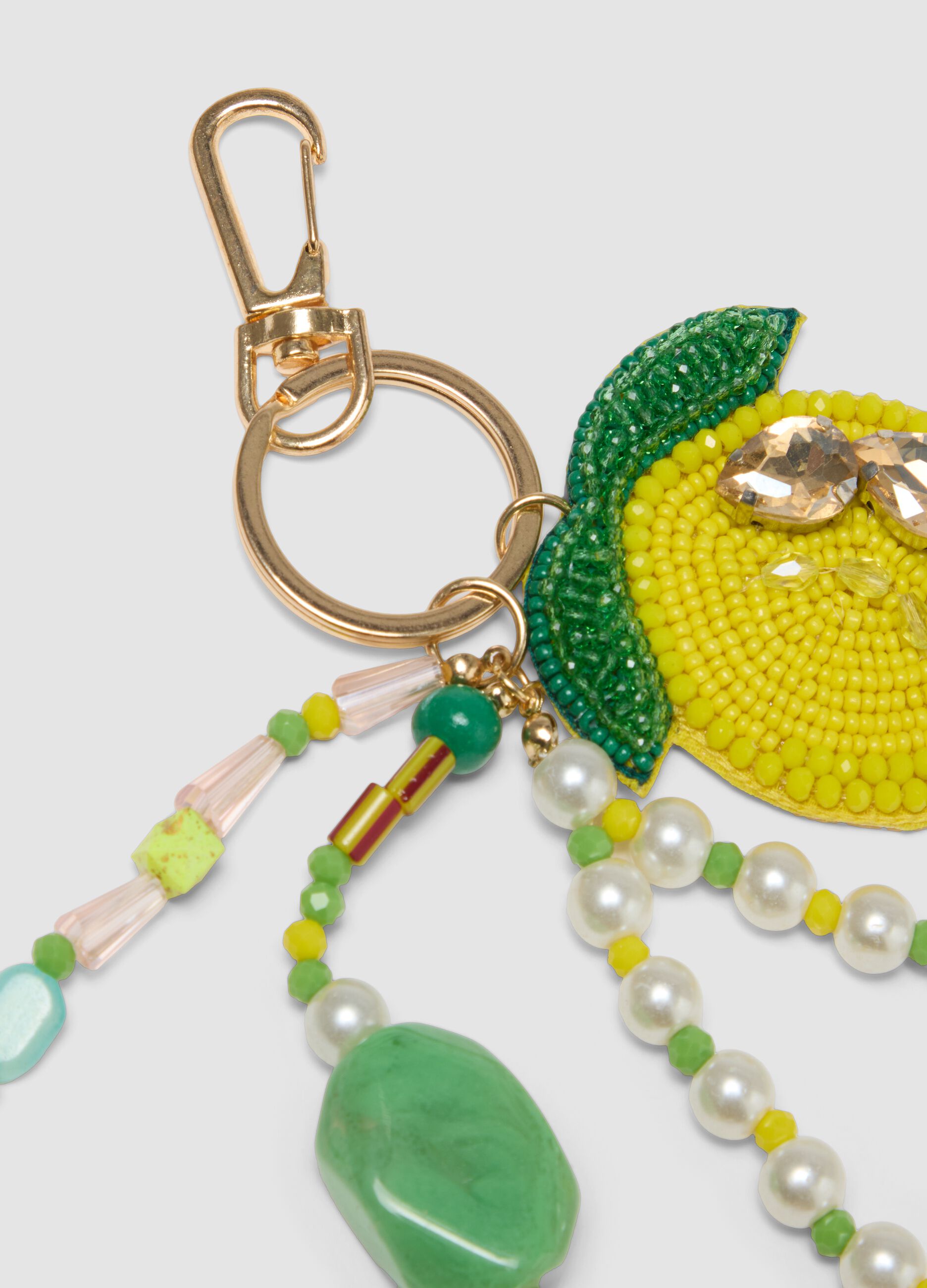 Yellow lemon-shaped beaded keyring