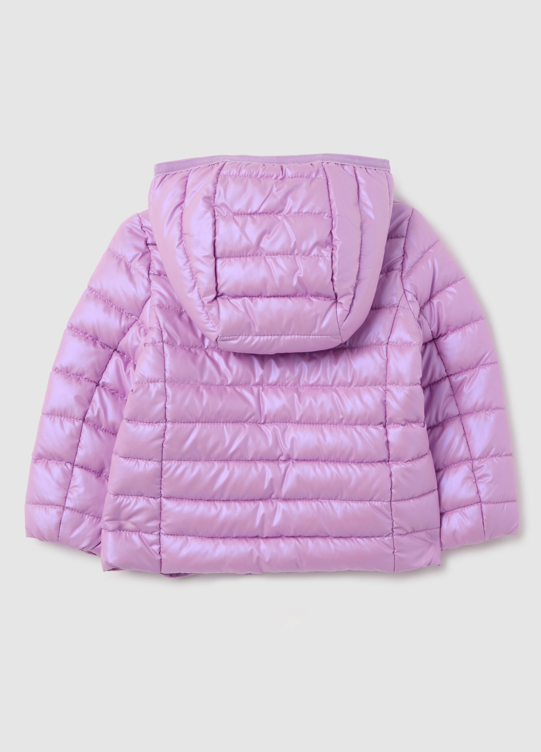 Purple padded girl's jacket with hood and zip