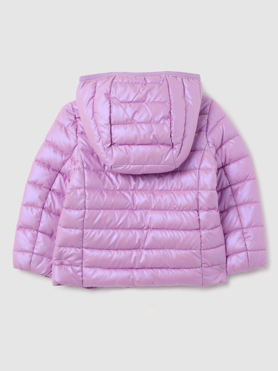 Purple padded girl's jacket with hood and zip_1