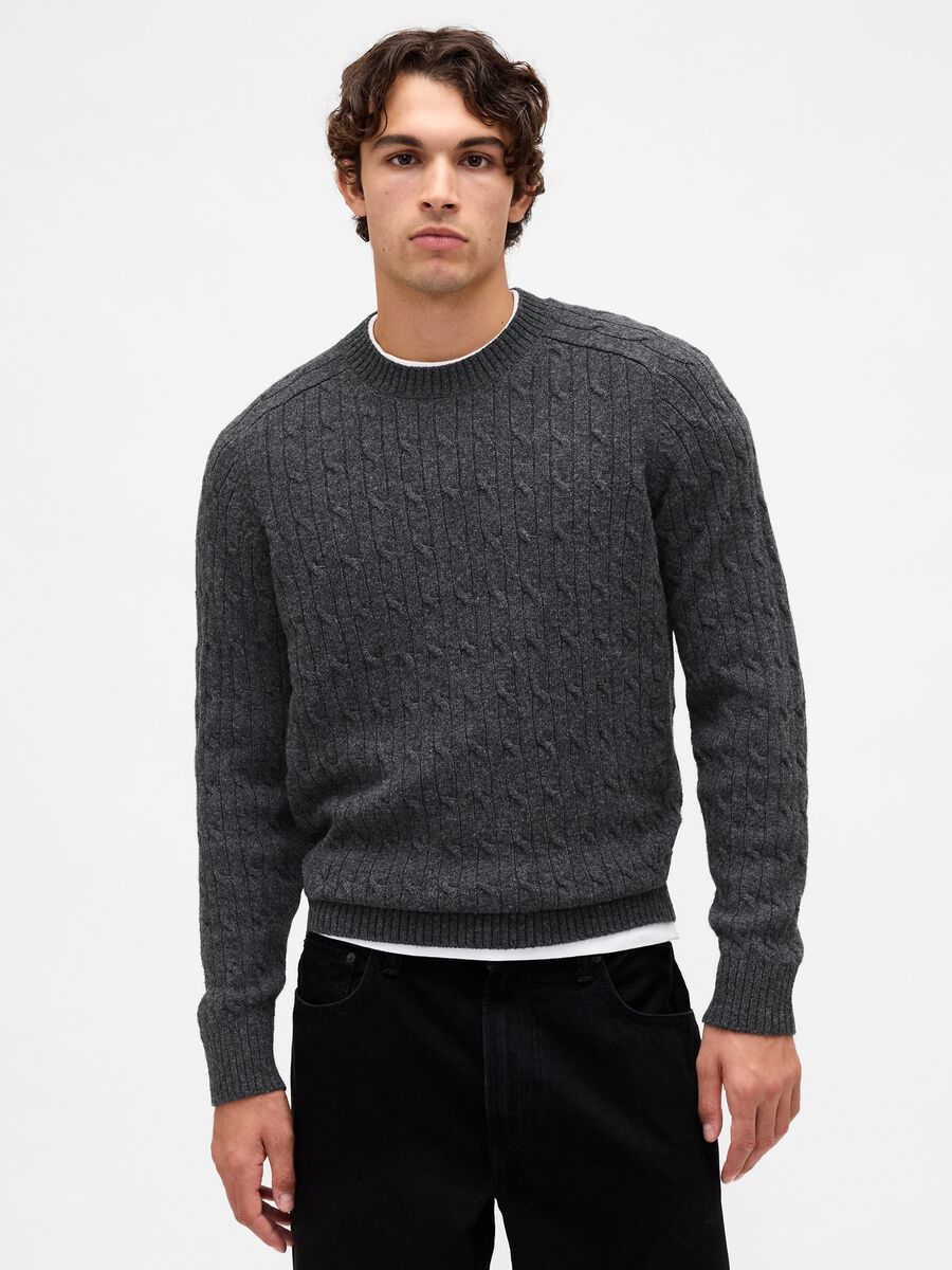 Grey knit sweater in wool and polyamide_0