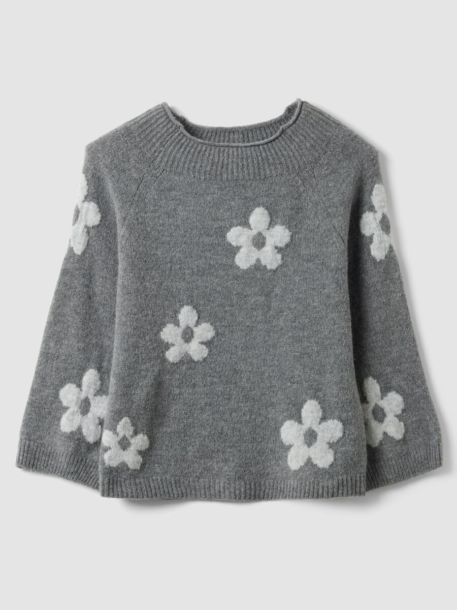 Grey wool-blend jumper with floral pattern, regular fit_4