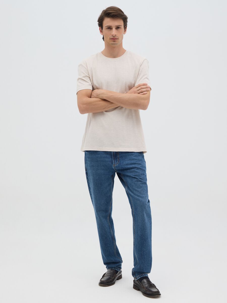 Men's beige pure cotton regular fit T-shirt_0