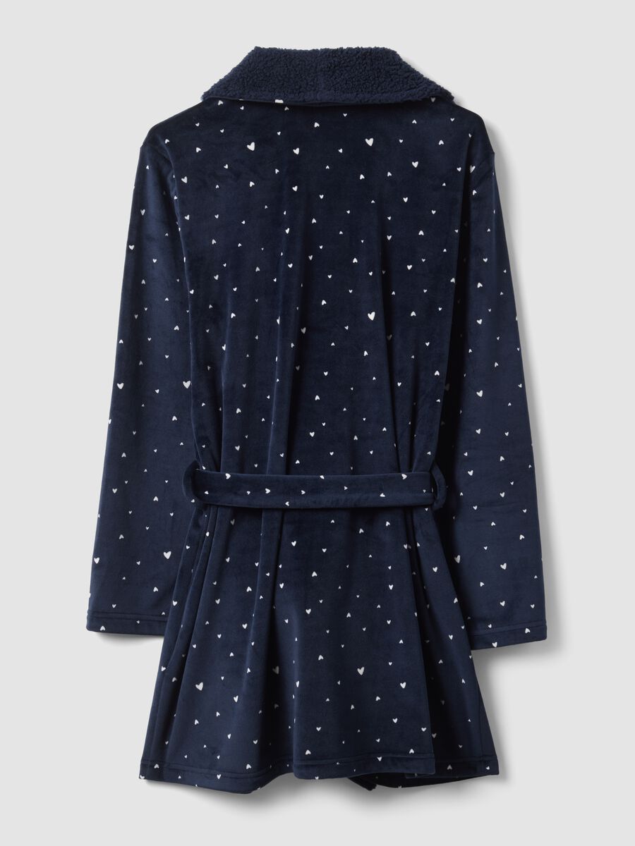 Vestaglia chenille blu in tessuto elasticizzato con cuori_2