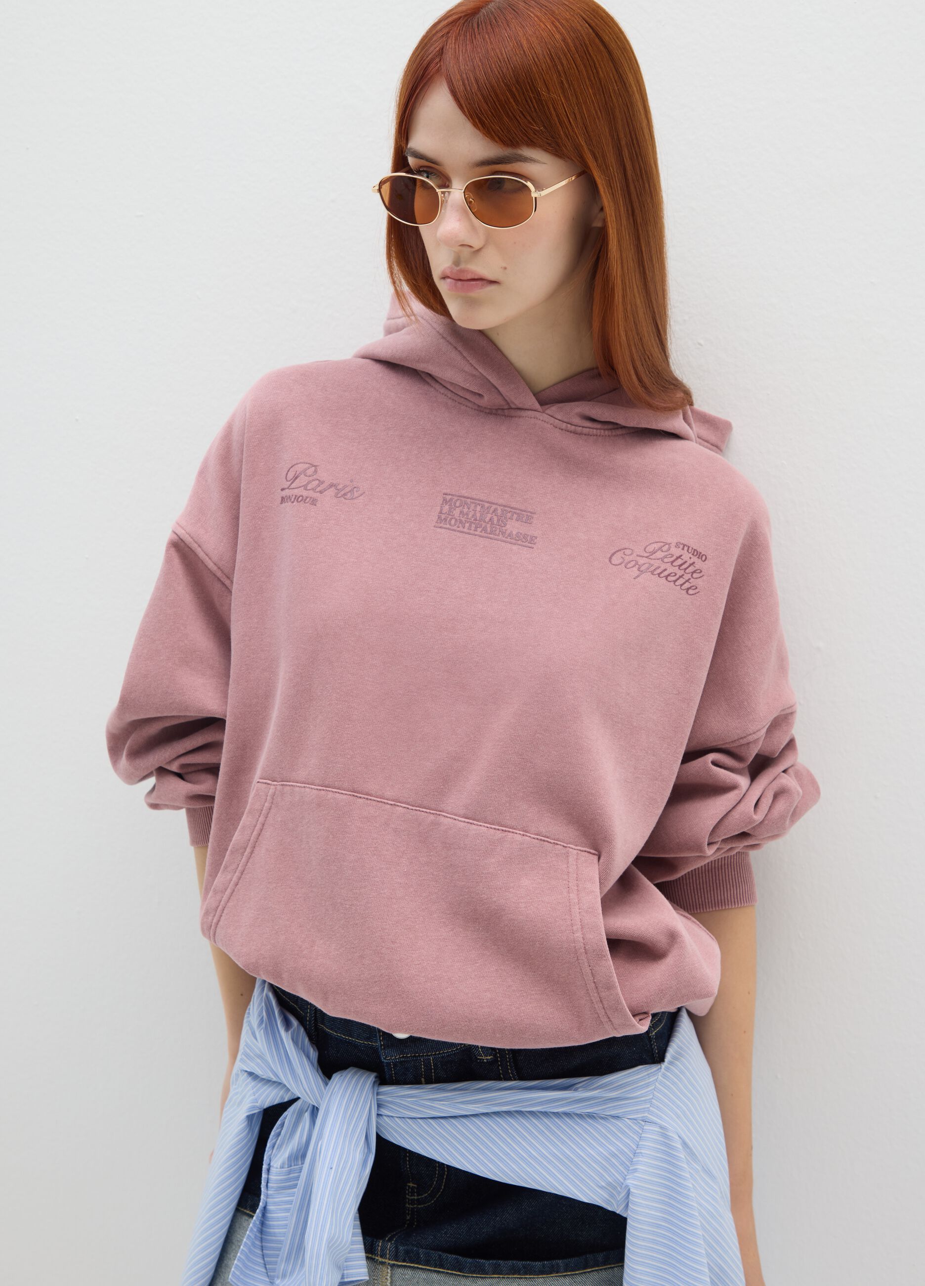 Pink cotton-blend regular fit sweatshirt with lettering